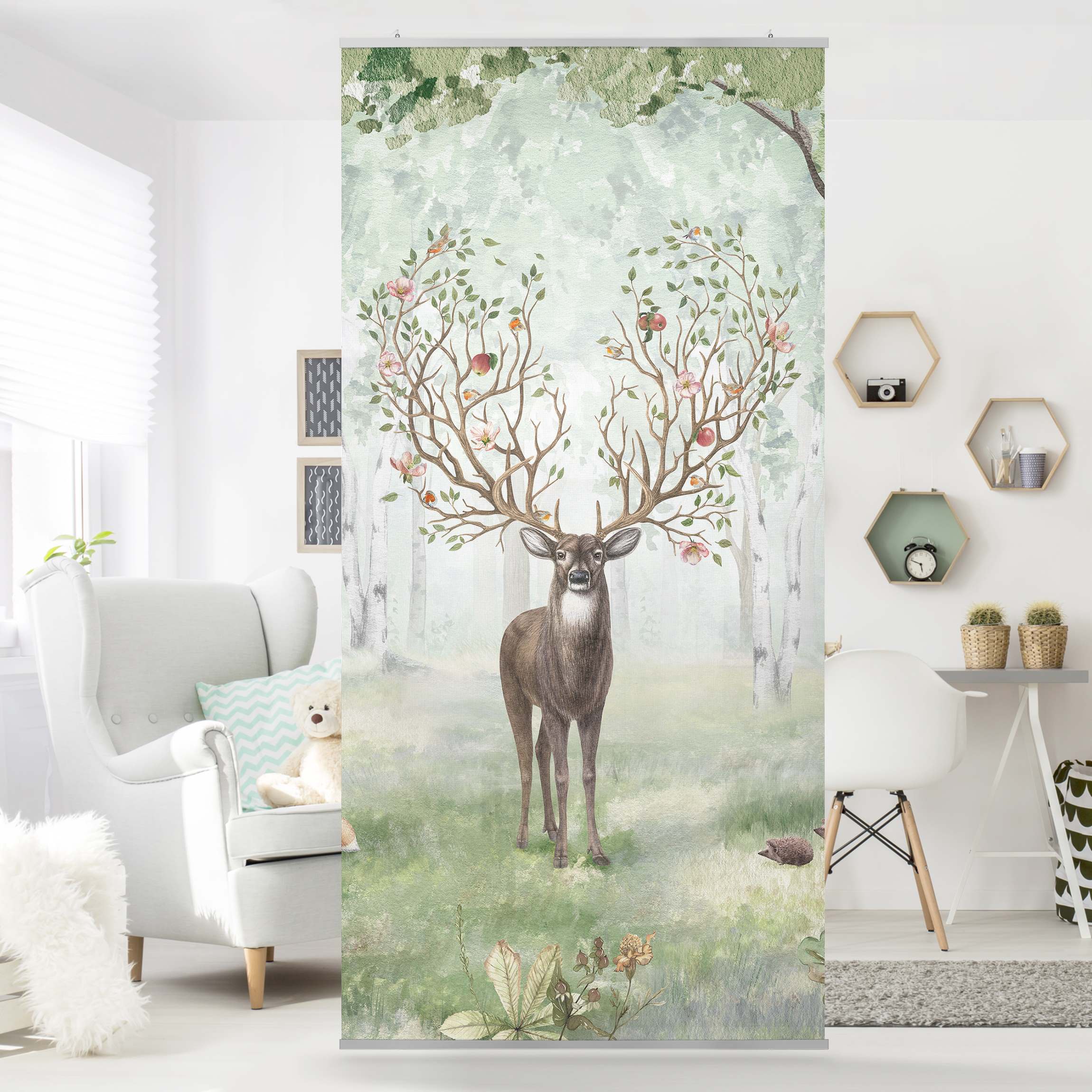 Raumteiler Majestätischer Hirsch im Birkenwald