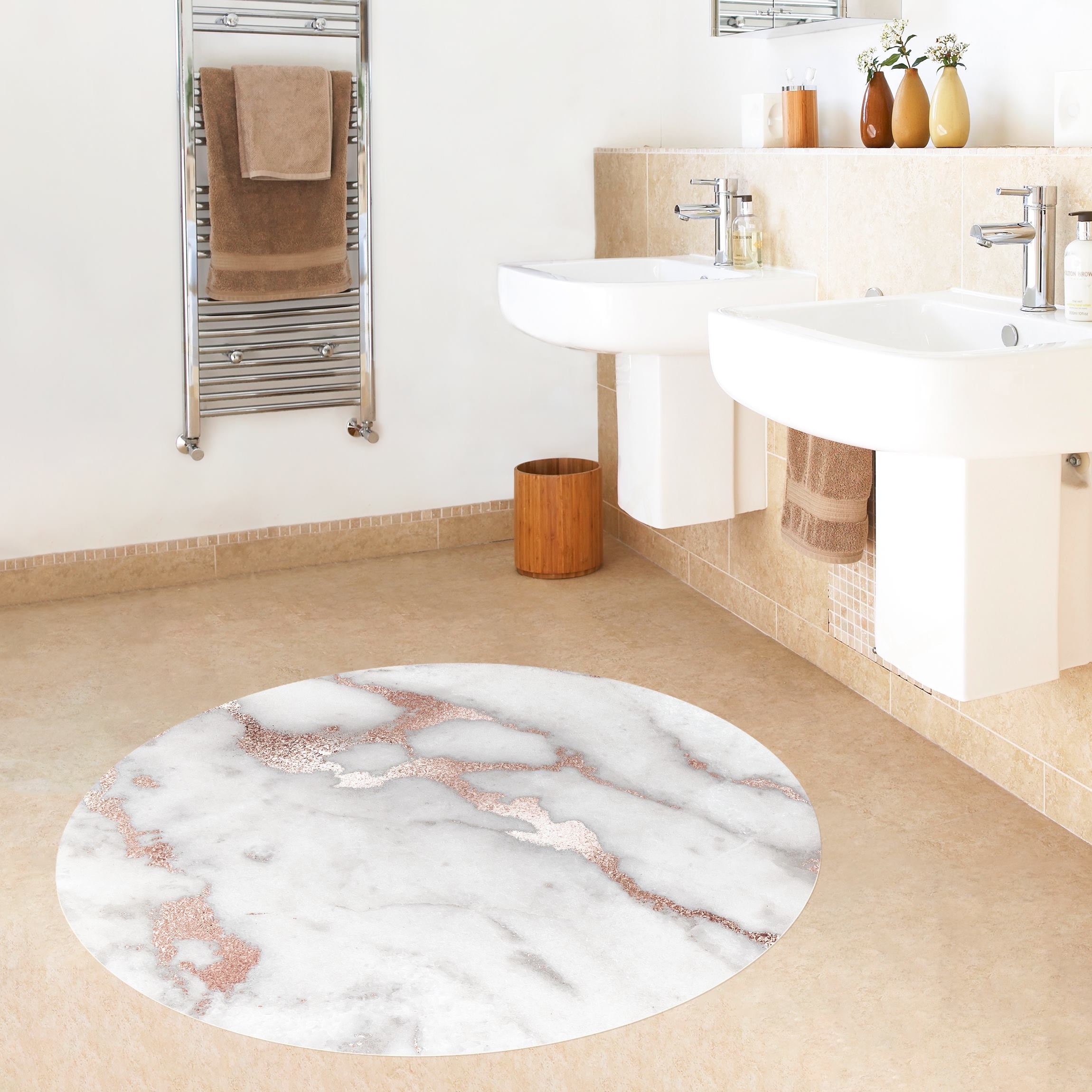 Runder Vinyl-Teppich Marmoroptik mit Glitzer