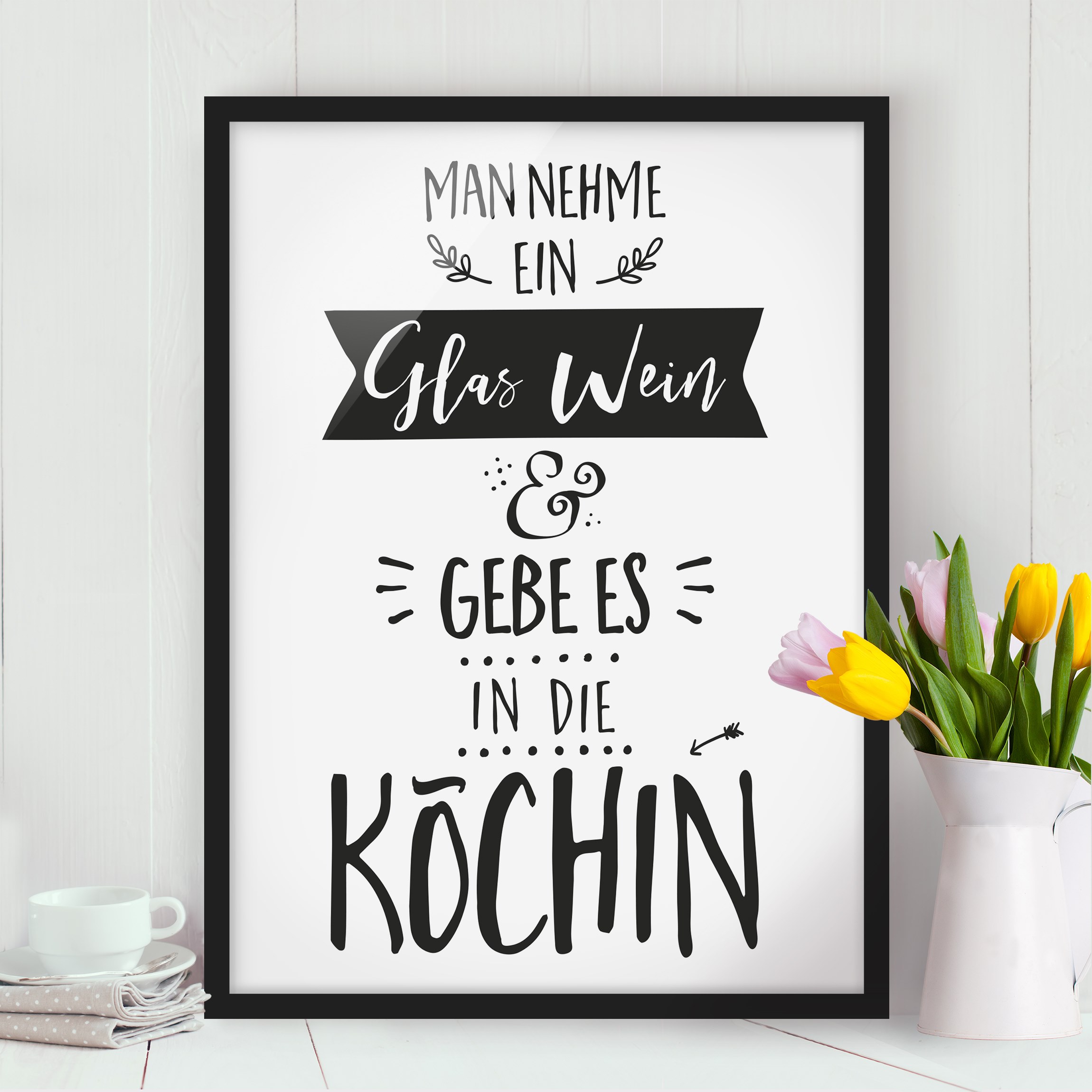 Bild mit Rahmen Man nehme ein Glas Wein - Köchin