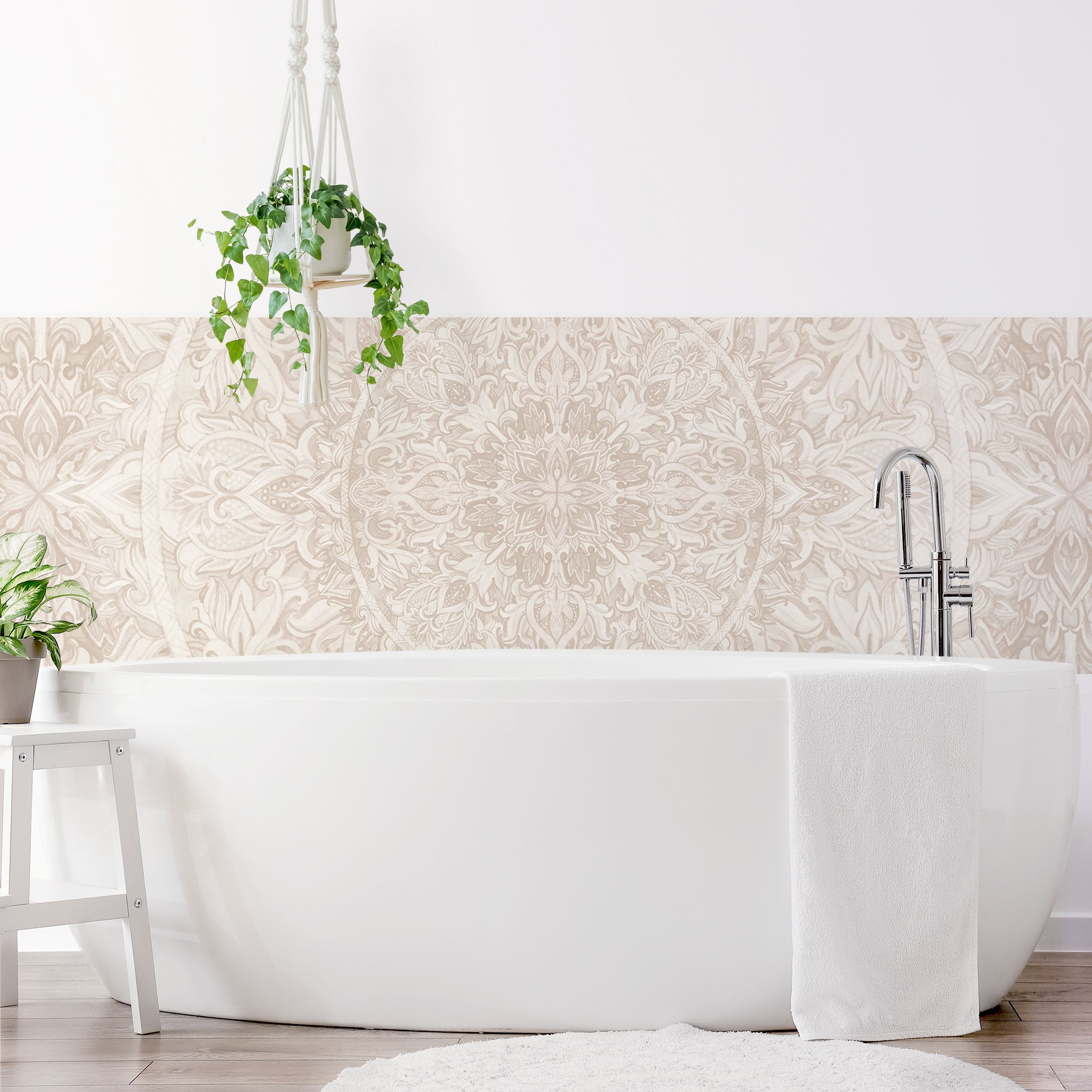 Wandverkleidung Bad Mandala Aquarell Muster Ornament beige