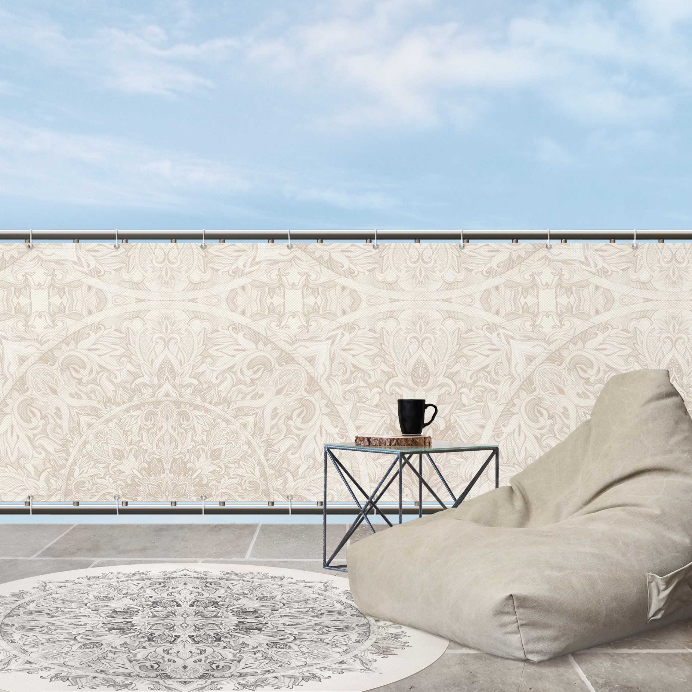 Balkon Sichtschutz Mandala Aquarell Muster Ornament beige