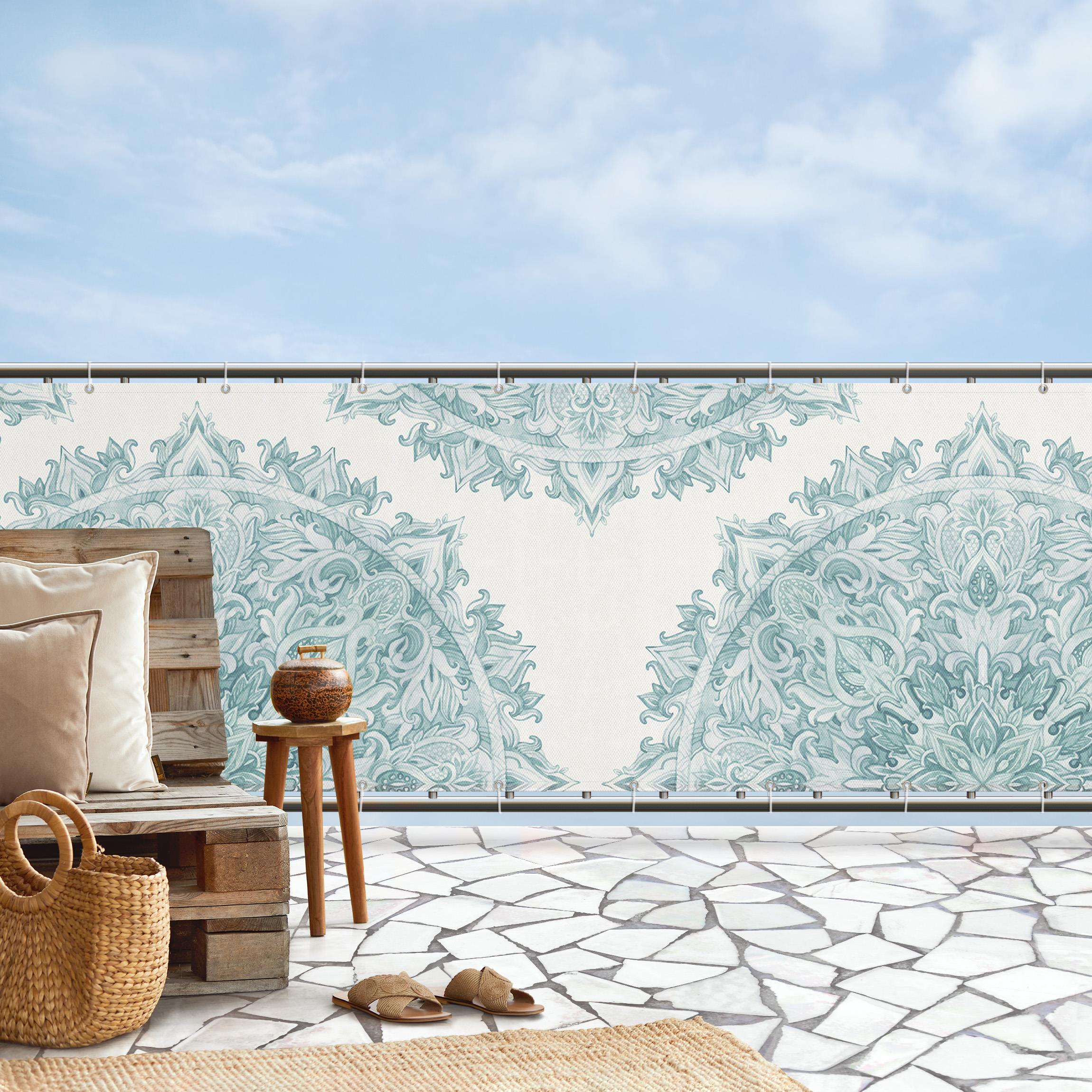 Balkon Sichtschutz Mandala Aquarell Ornament halbkreis türkis