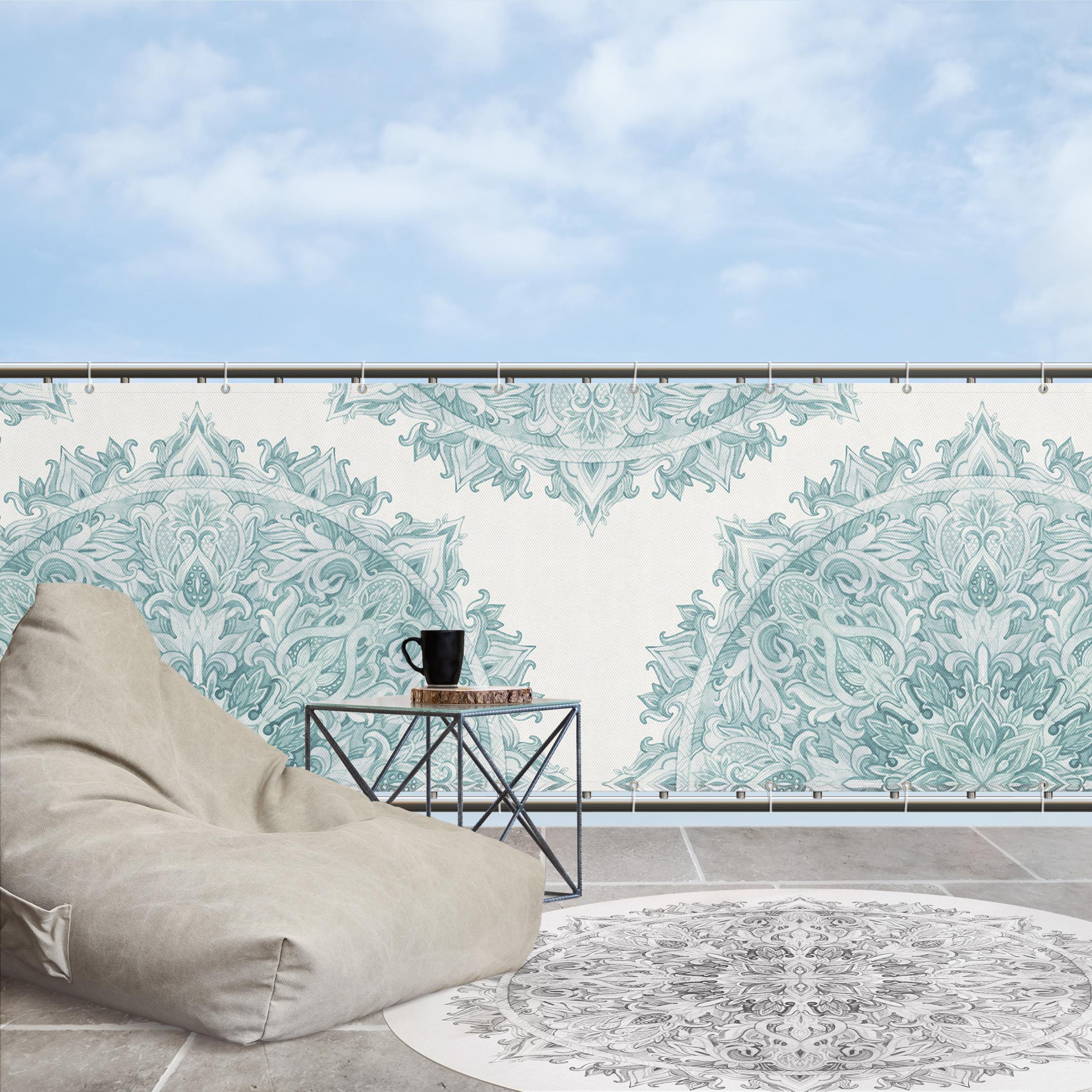 Balkon Sichtschutz Mandala Aquarell Ornament halbkreis türkis