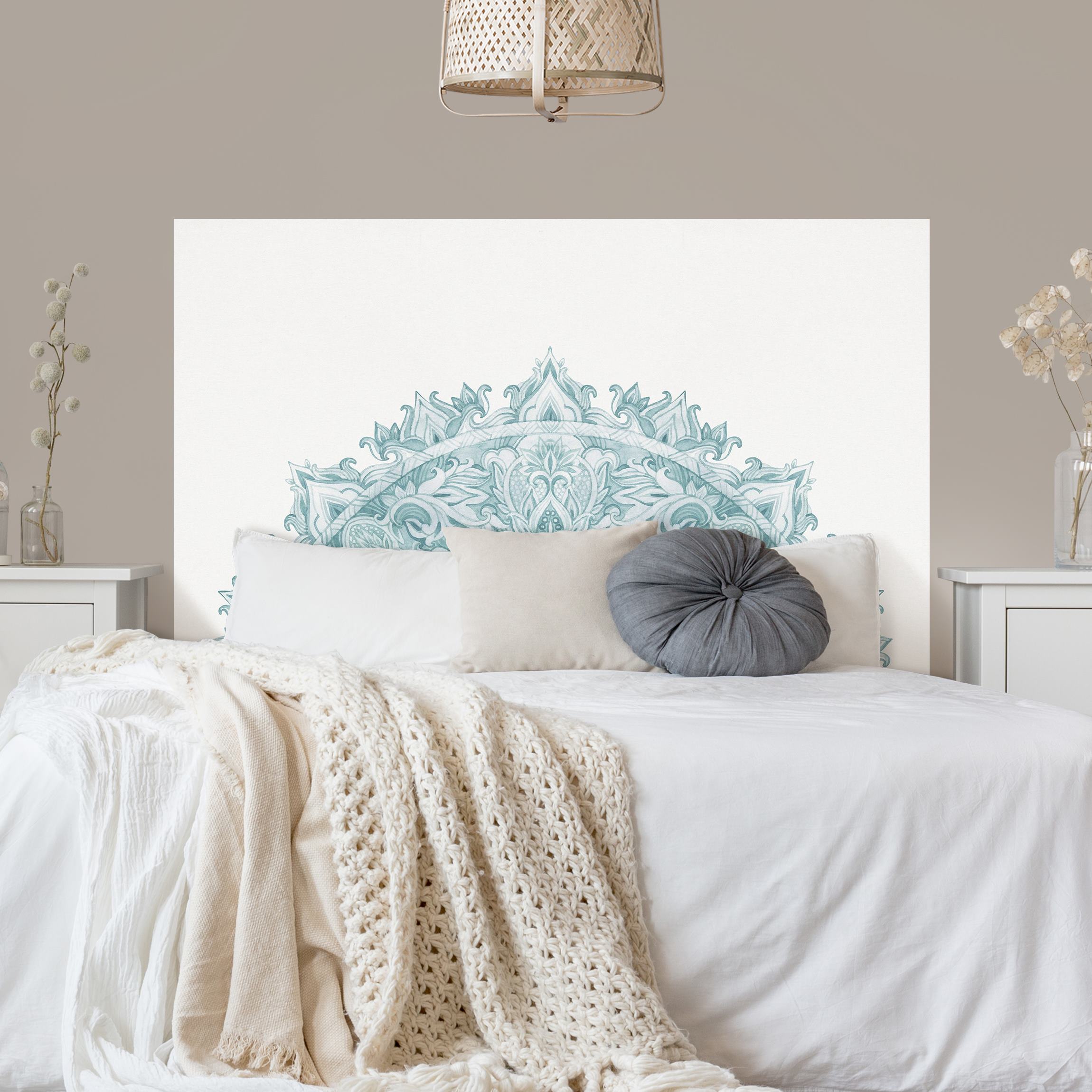 Kopfteil Bett Mandala Aquarell Ornament halbkreis türkis