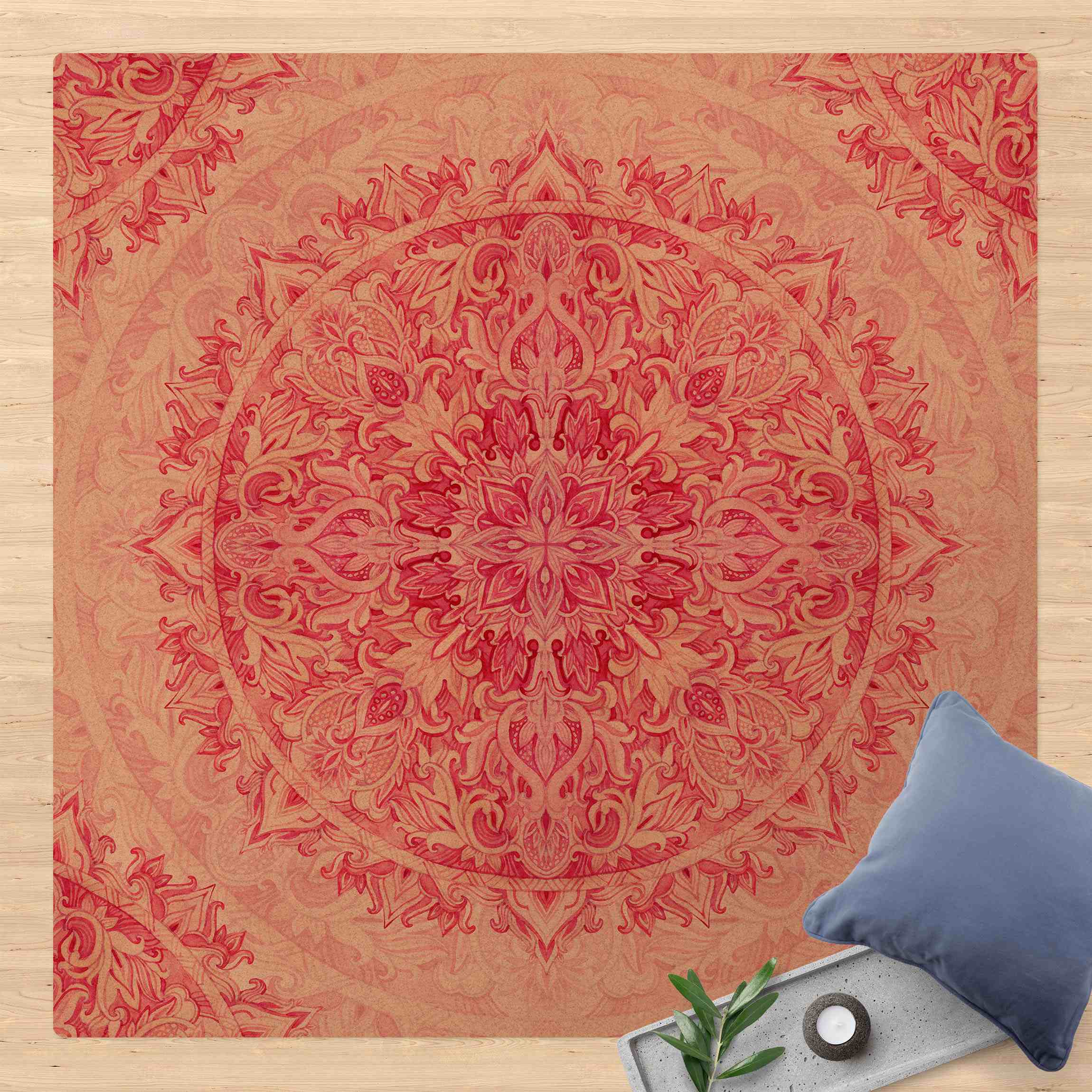 Kork-Teppich Mandala Aquarell Ornament Muster pink