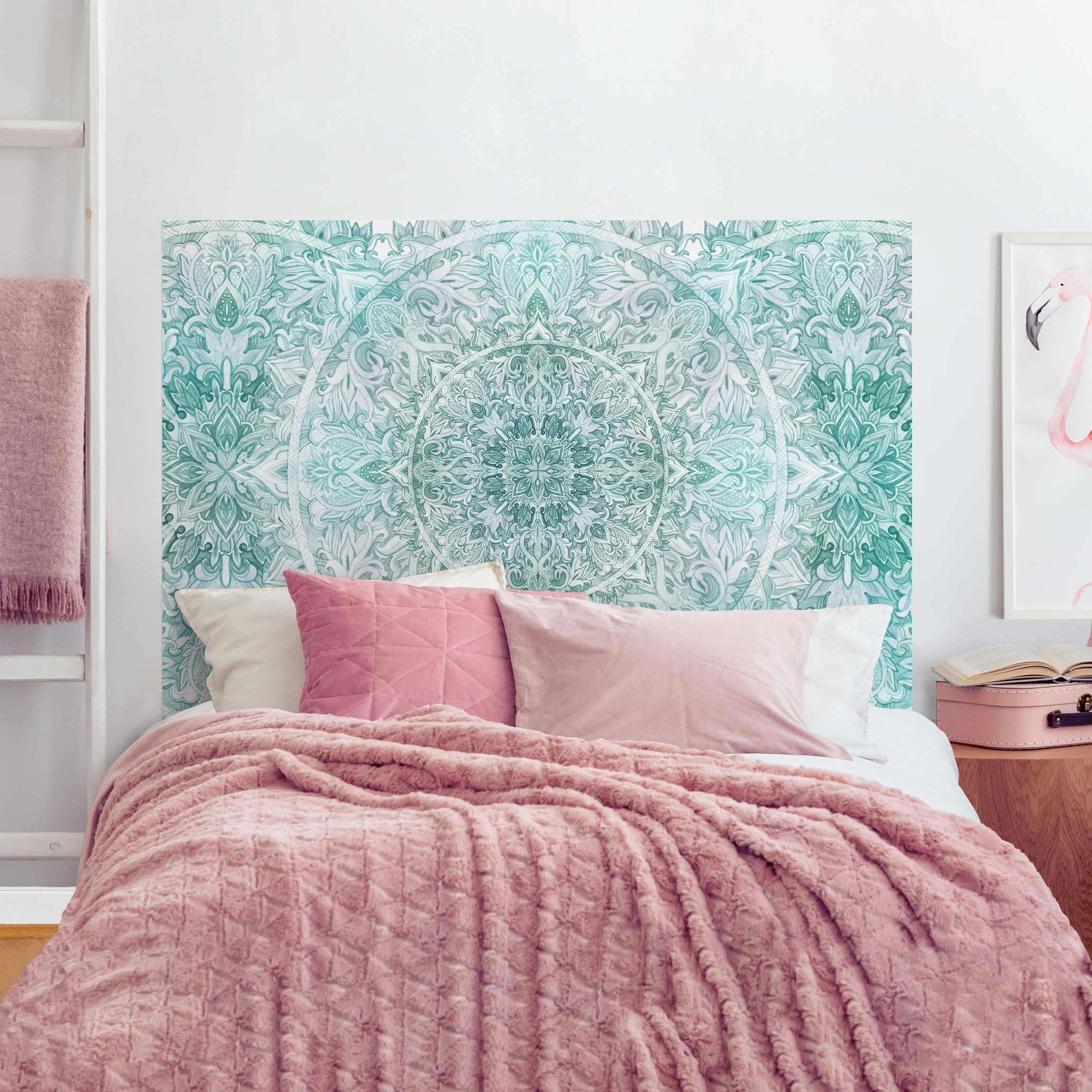 Kopfteil Bett Mandala Aquarell Ornament Muster türkis