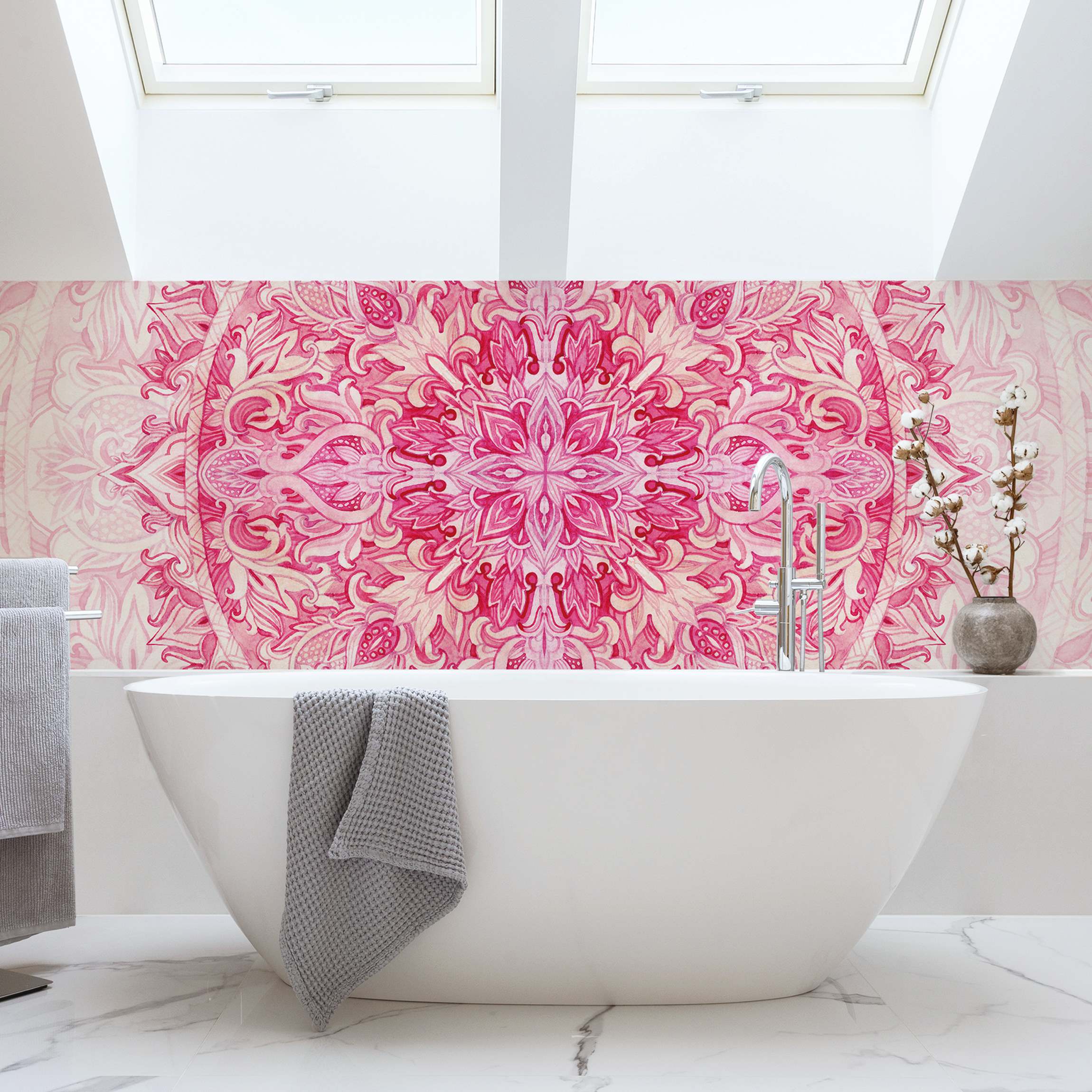 Wandverkleidung Bad Mandala Aquarell Ornament pink