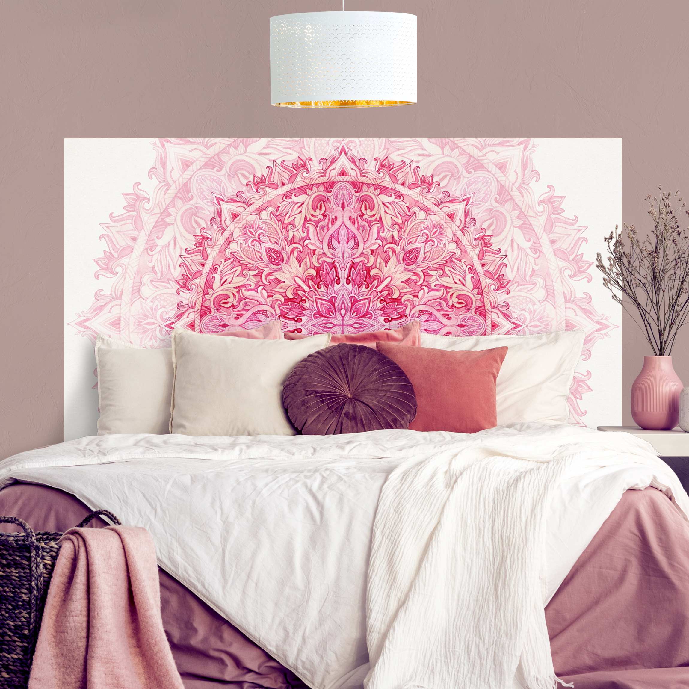 Kopfteil Bett Mandala Aquarell Ornament pink