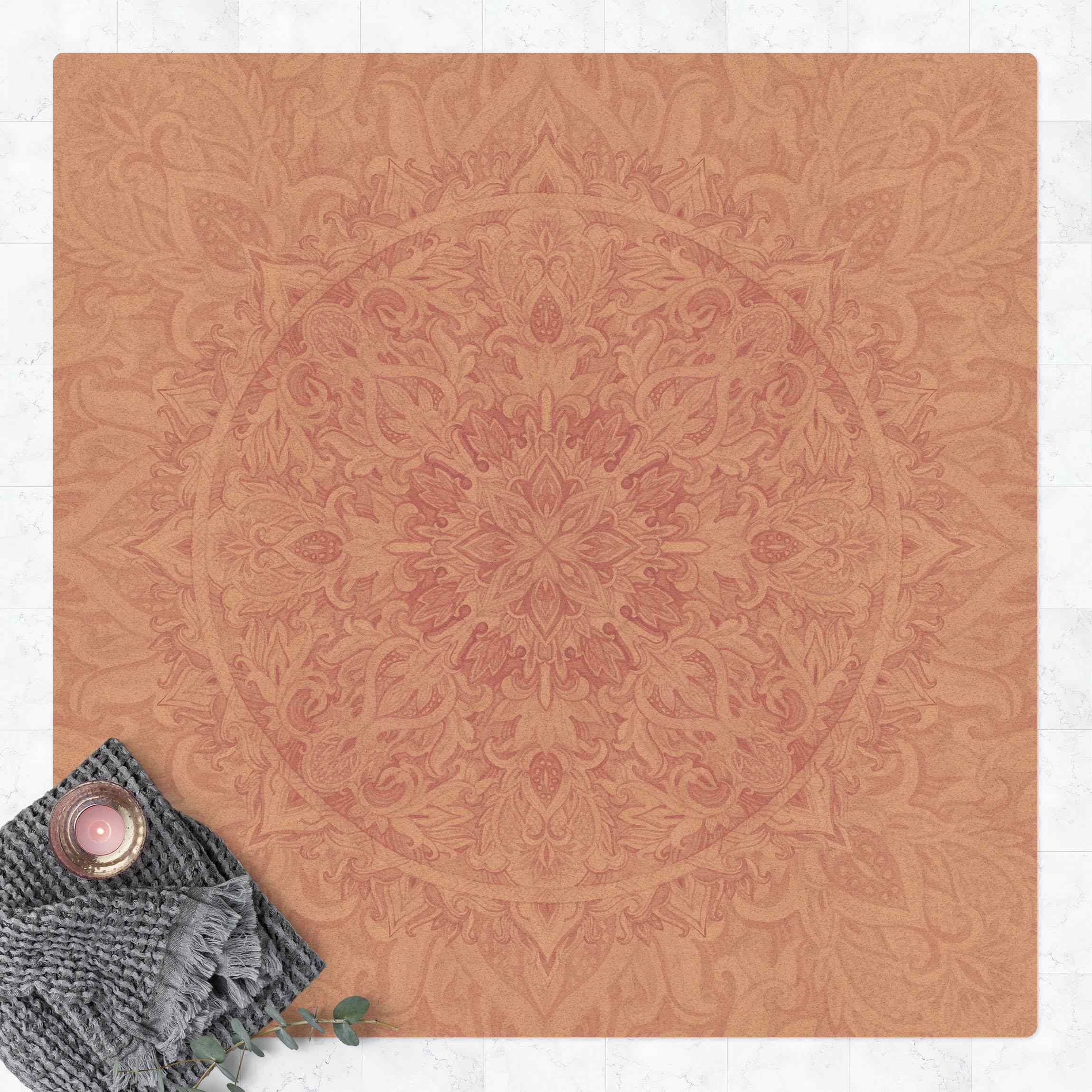 Kork-Teppich Mandala Aquarell Ornament rosa