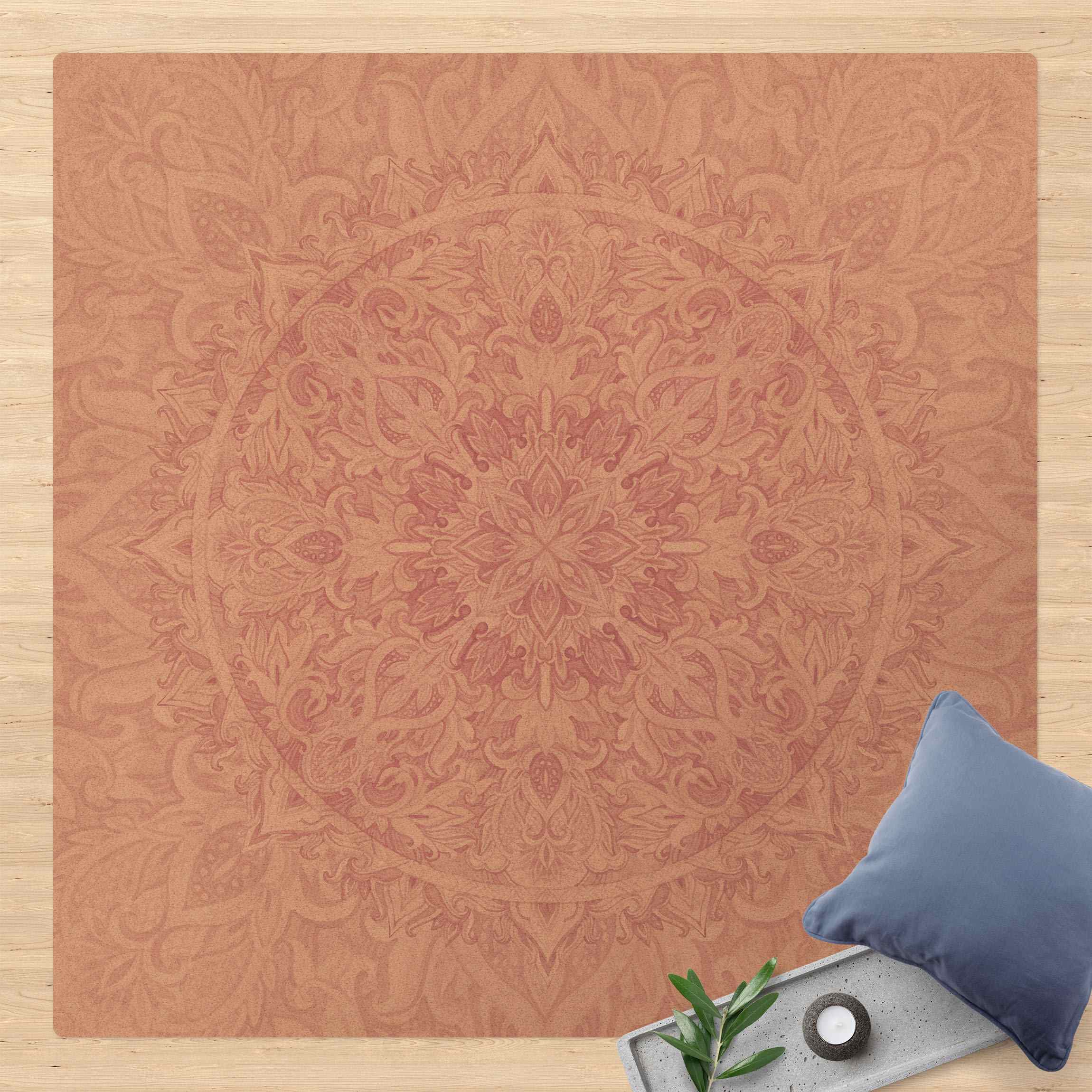 Kork-Teppich Mandala Aquarell Ornament rosa