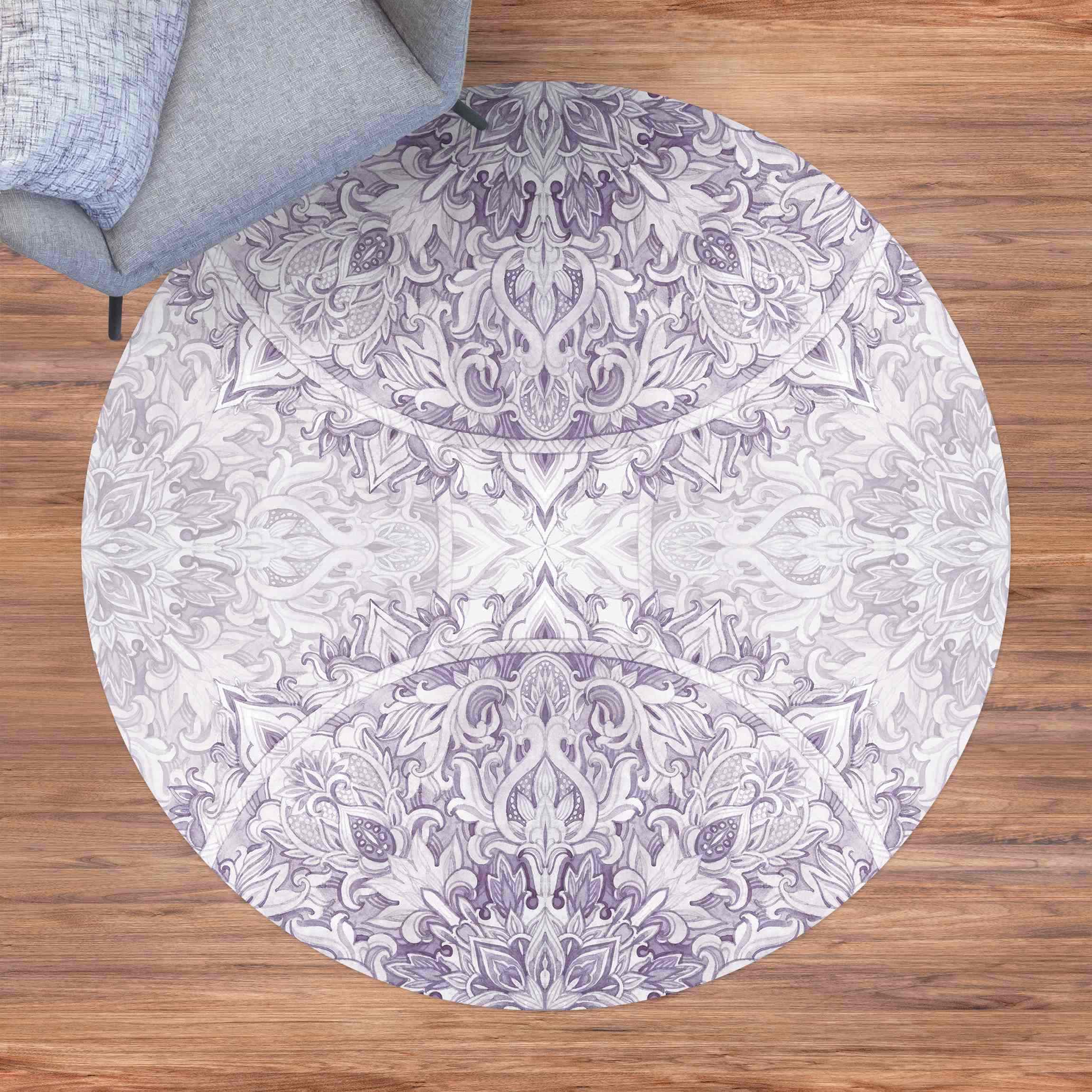 Runder Vinyl-Teppich Mandala Aquarell Ornament violett