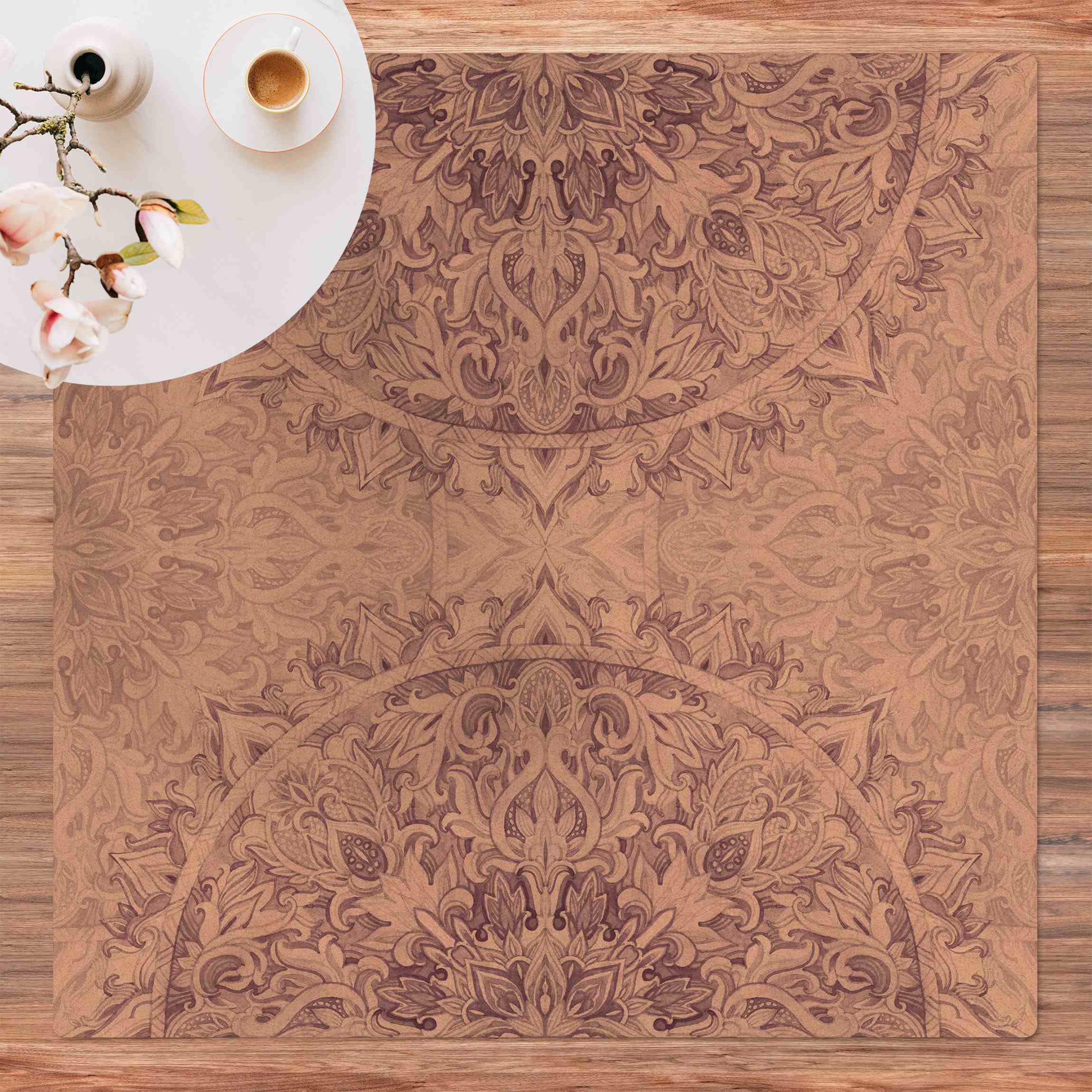 Kork-Teppich Mandala Aquarell Ornament violett
