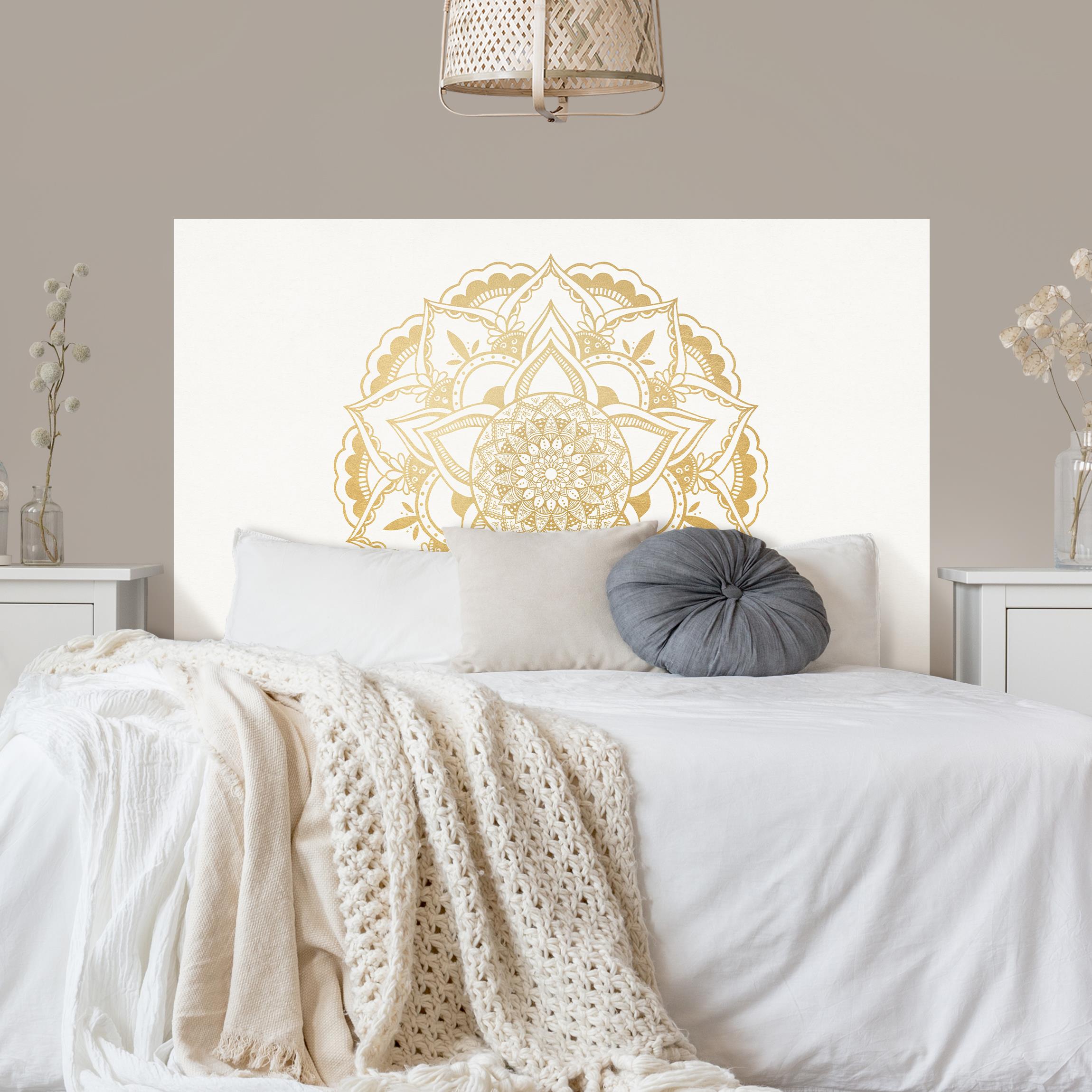 Kopfteil Bett Mandala Blume gold weiß