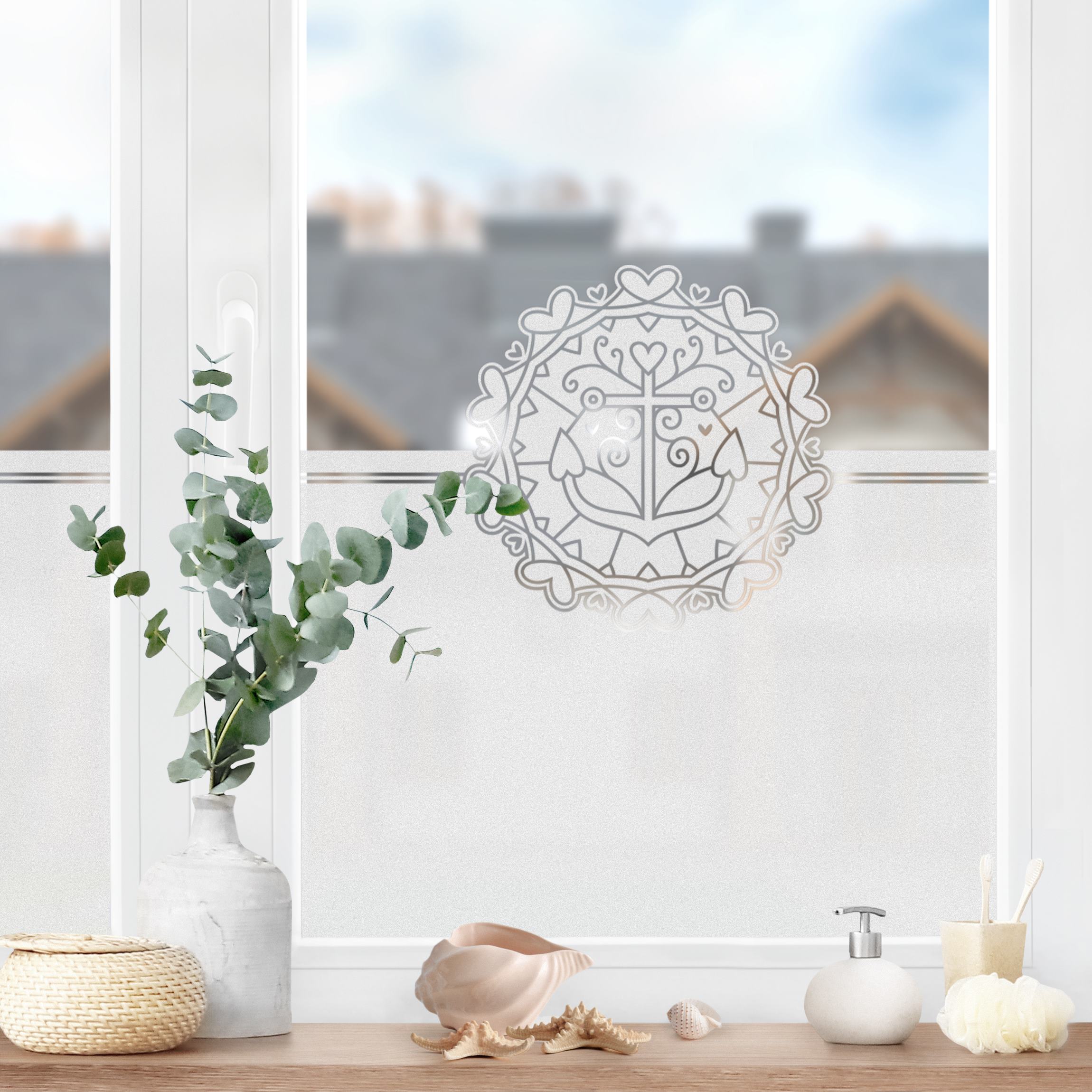 Fensterfolie Sichtschutz Mandala Herz Anker Bordüre