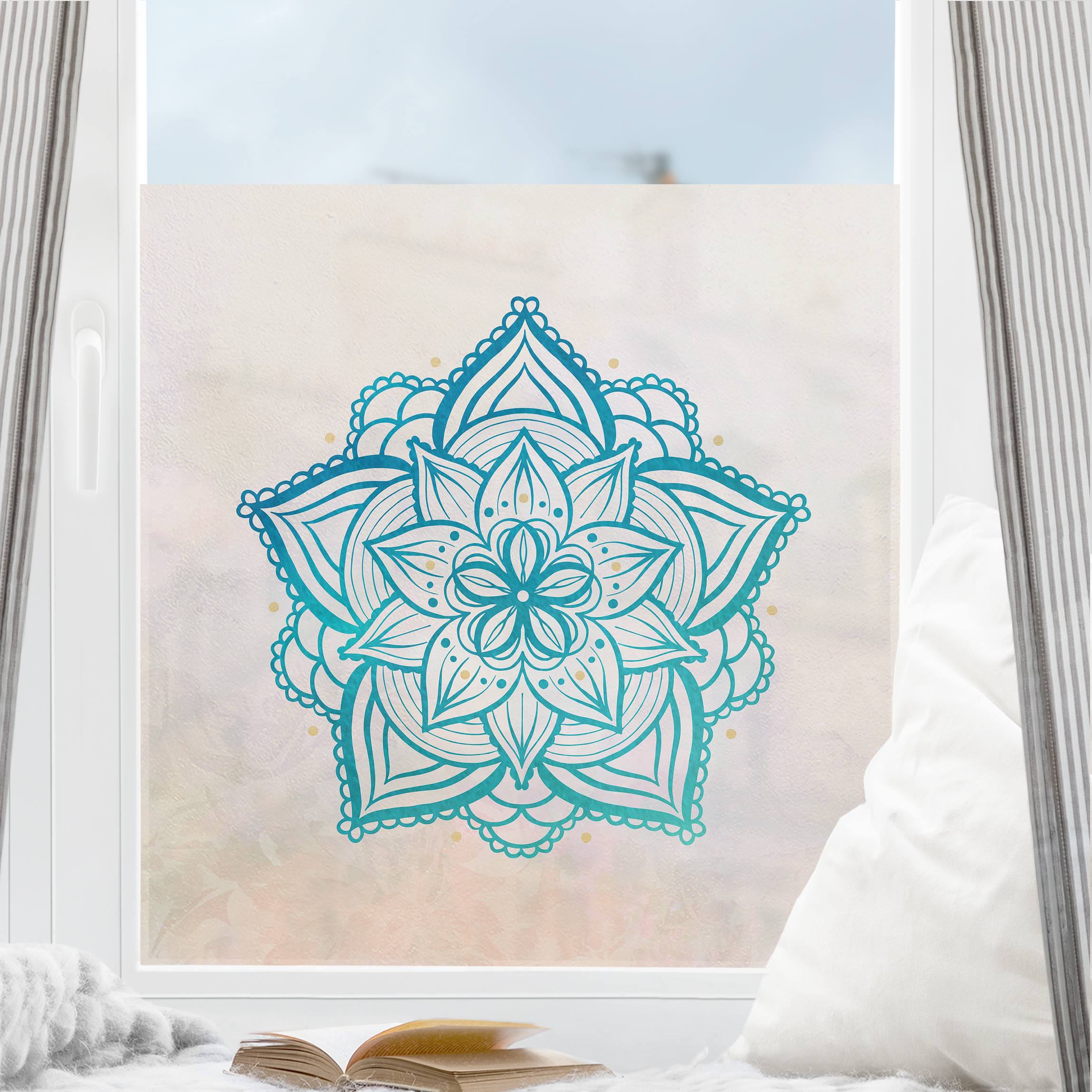 Fensterfolie Mandala Illustration gold blau