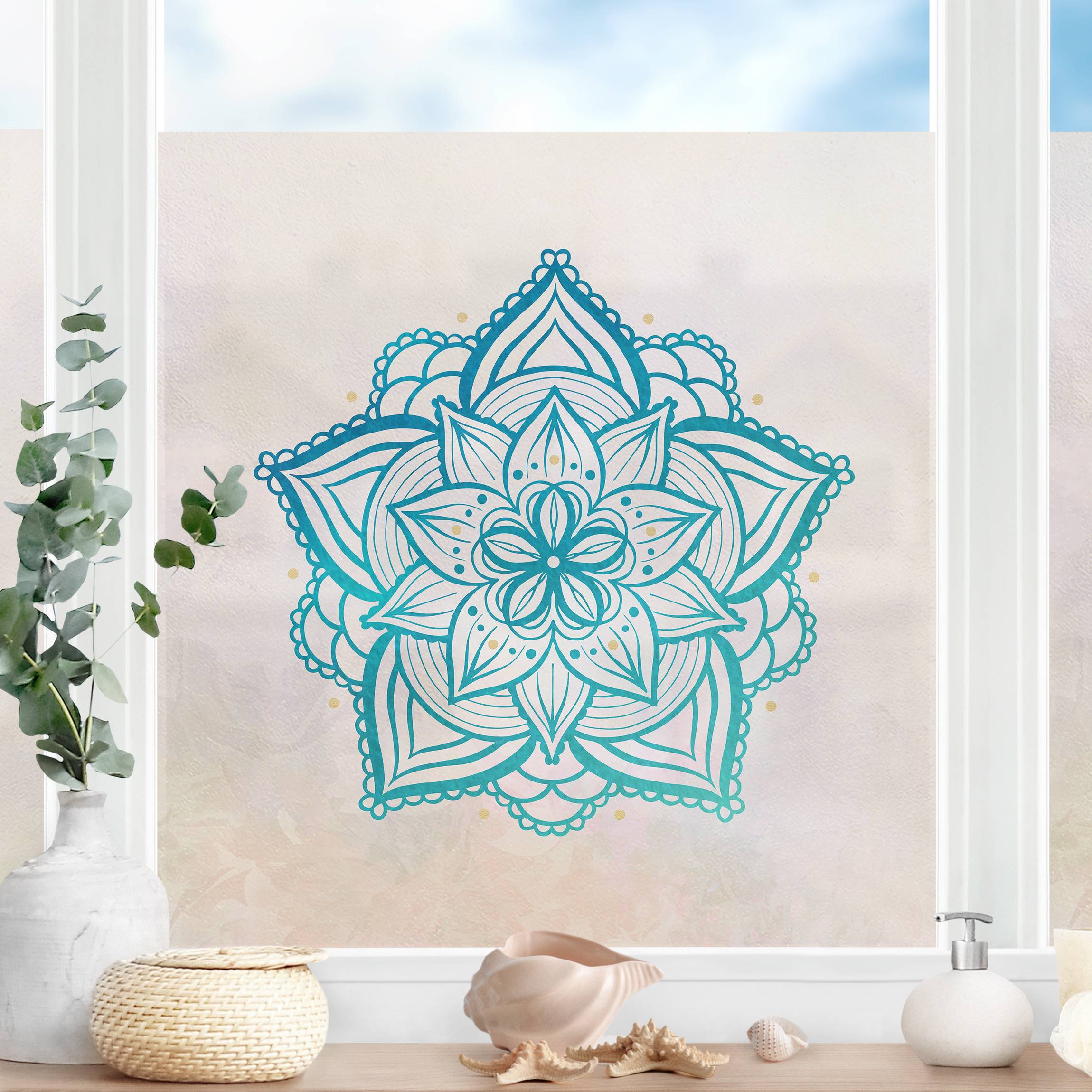 Fensterfolie Mandala Illustration gold blau