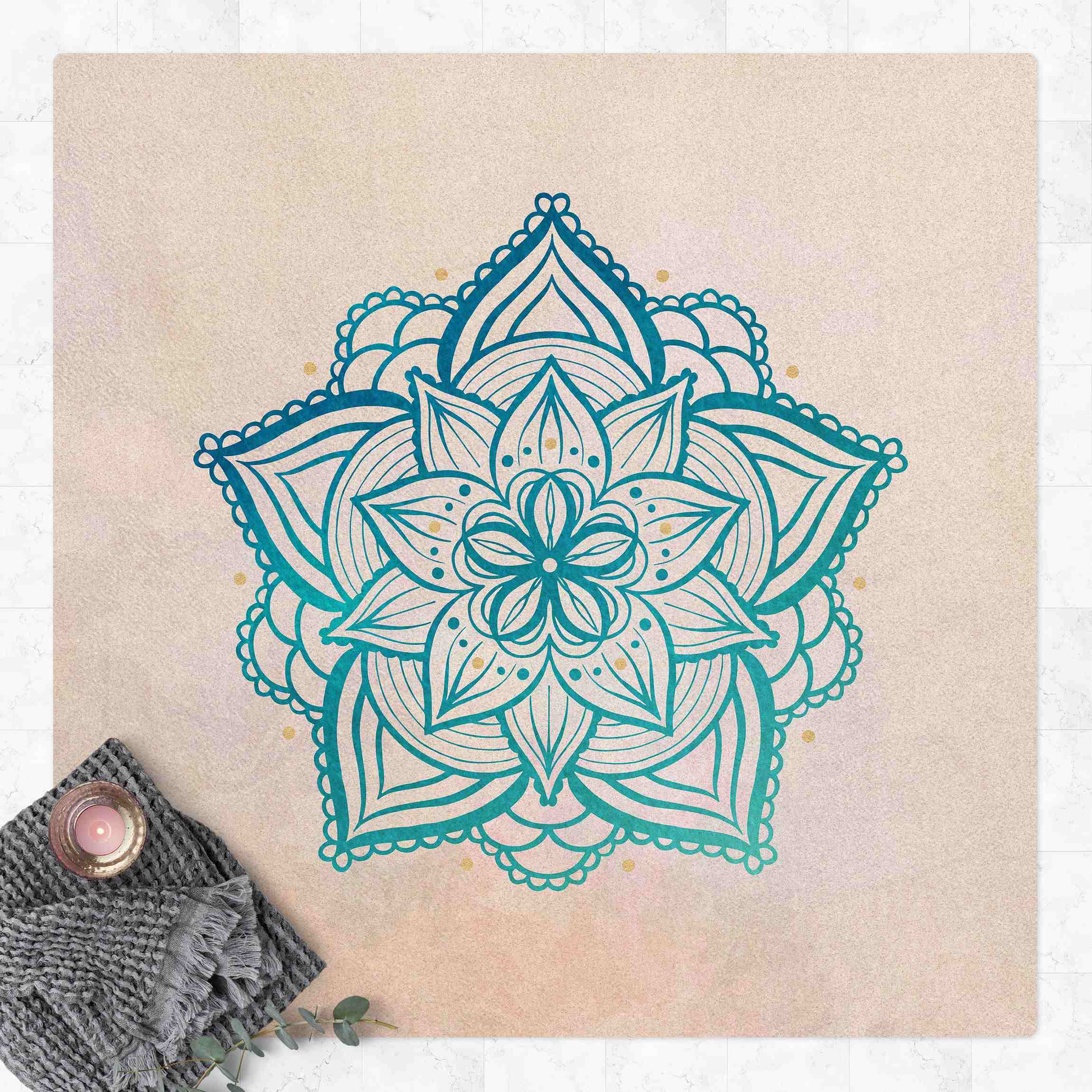 Kork-Teppich Mandala Illustration Mandala gold blau