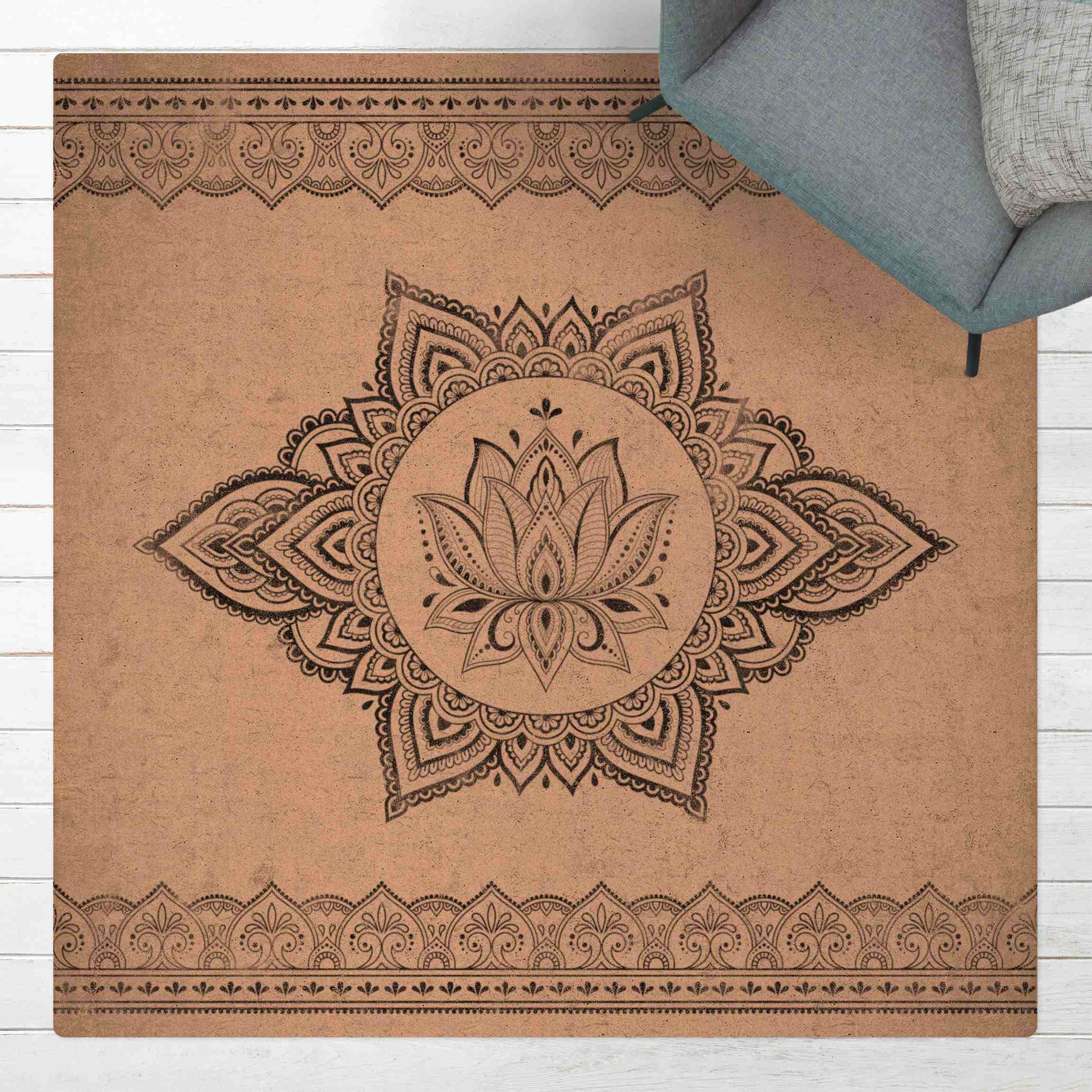 Kork-Teppich Mandala Lotus Betonoptik