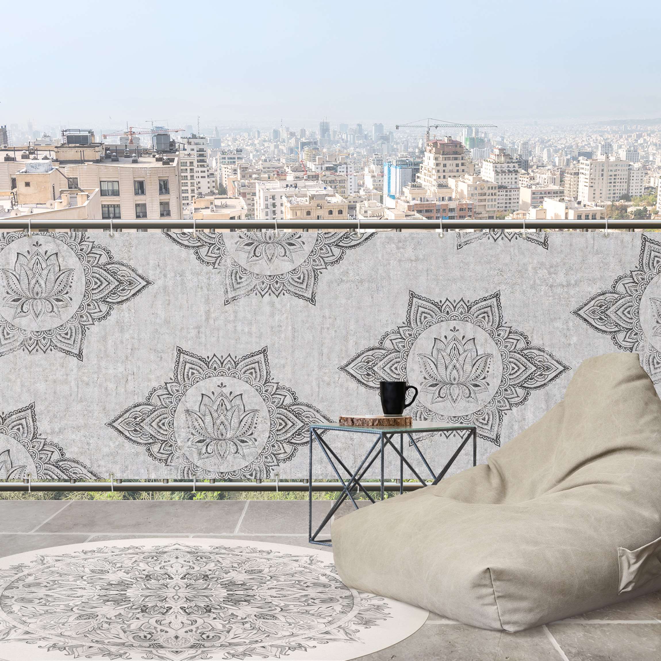 Balkon Sichtschutz Mandala Lotus Betonoptik