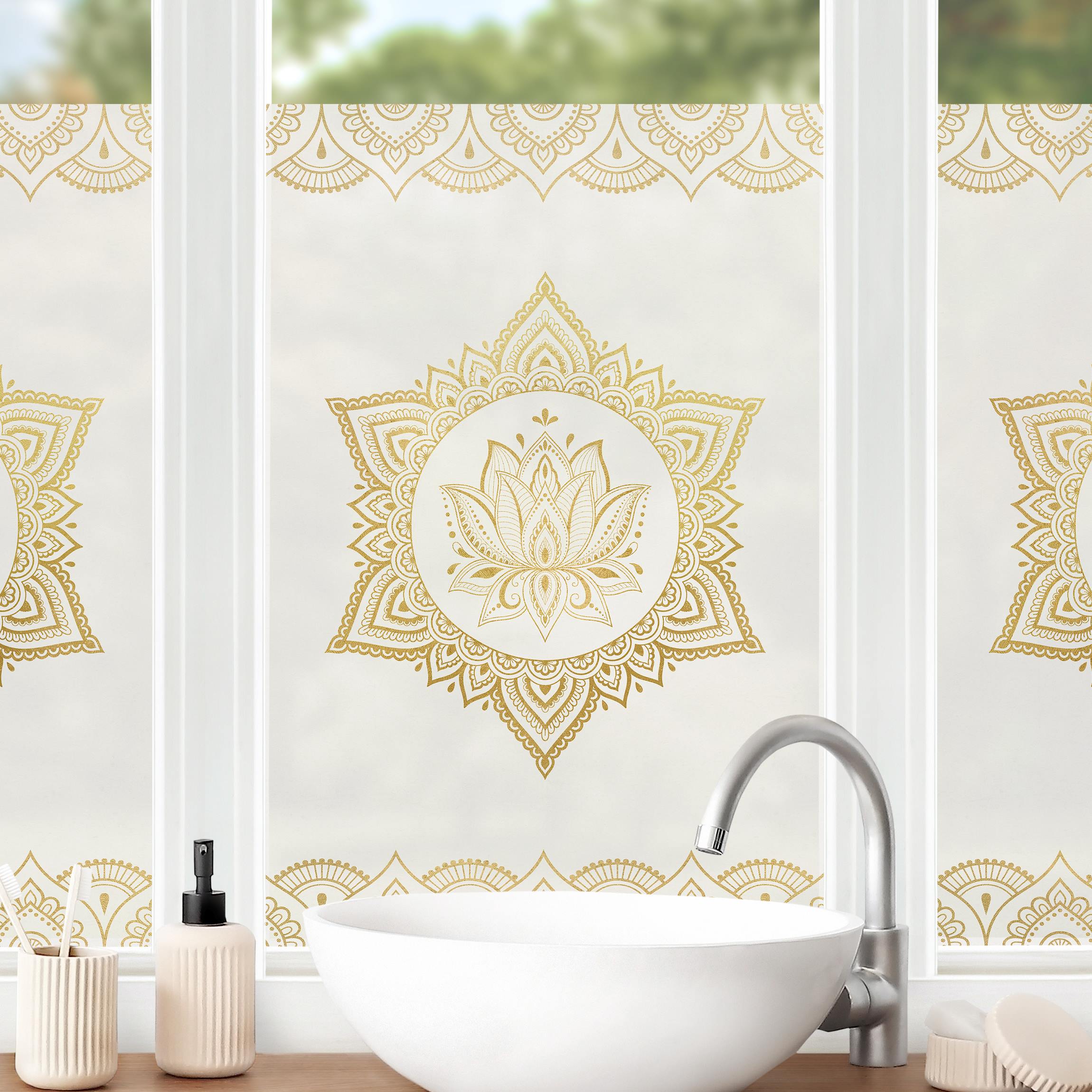 Fensterfolie Mandala Lotus Illustration Ornament weiß gold