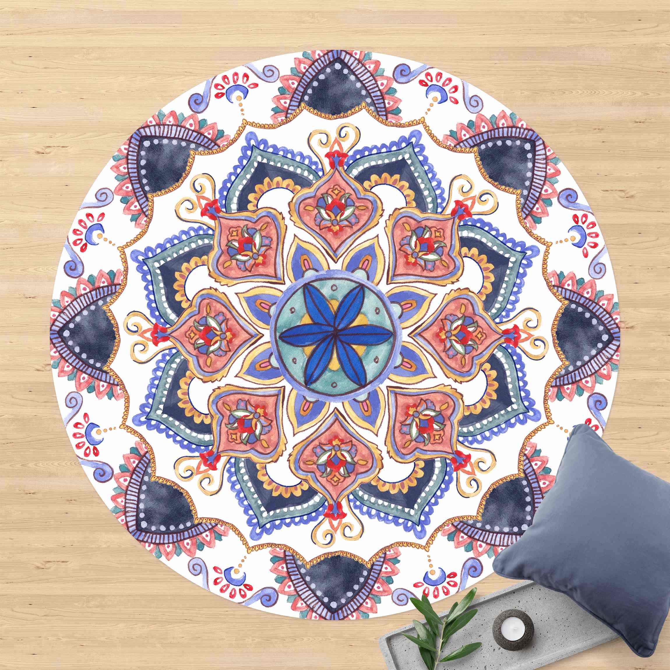 Runder Vinyl-Teppich Mandala Meditation Mantra