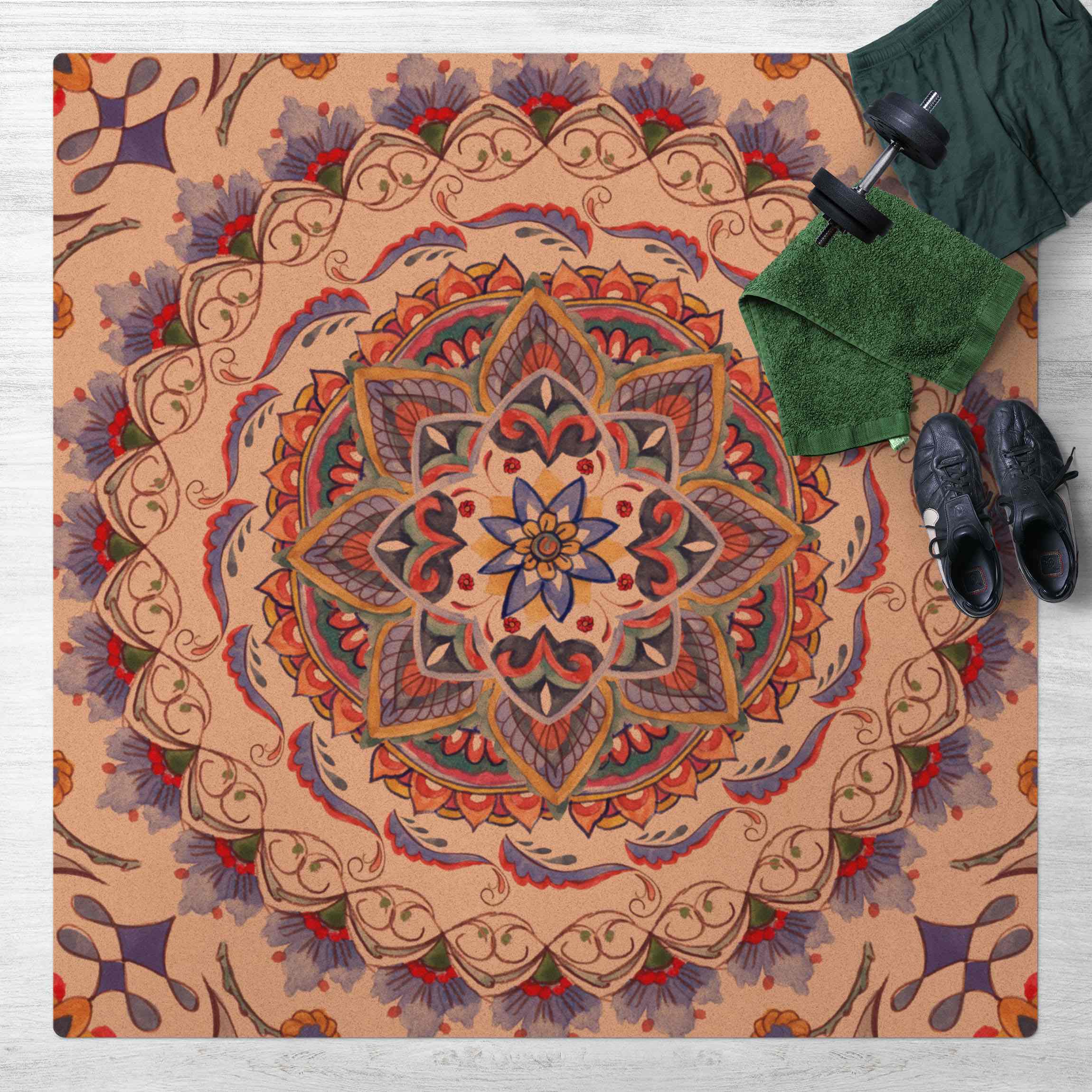 Kork-Teppich Mandala Meditation Pranayama
