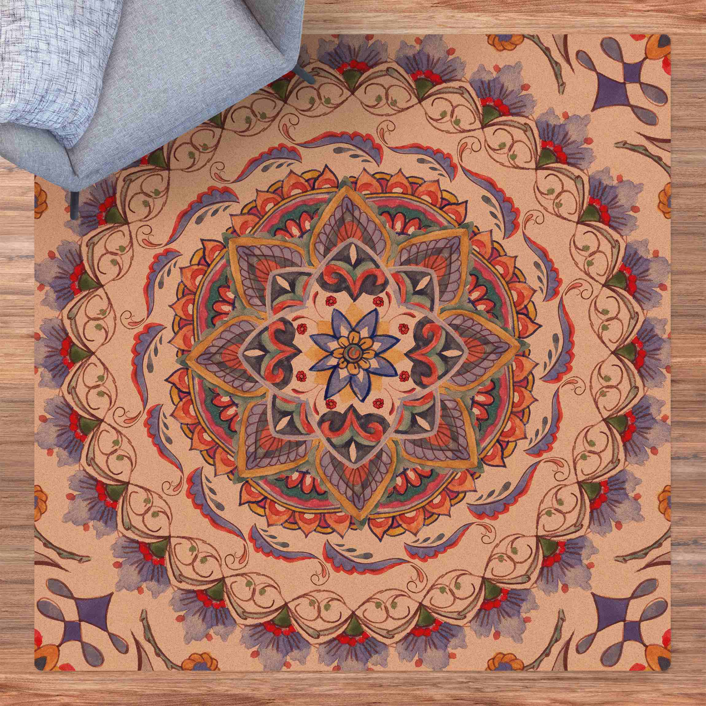 Kork-Teppich Mandala Meditation Pranayama