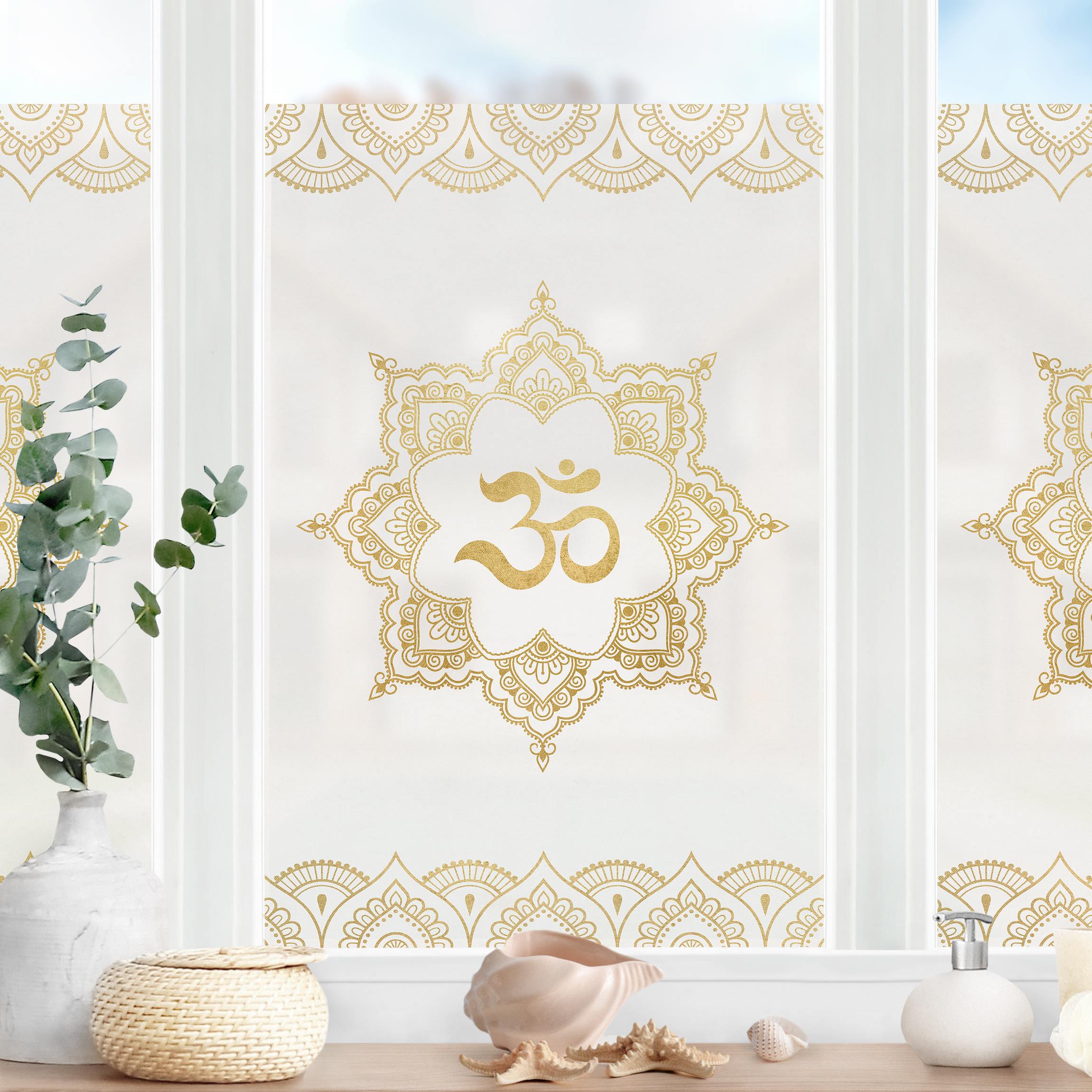 Fensterfolie Mandala OM Illustration Ornament weiß gold