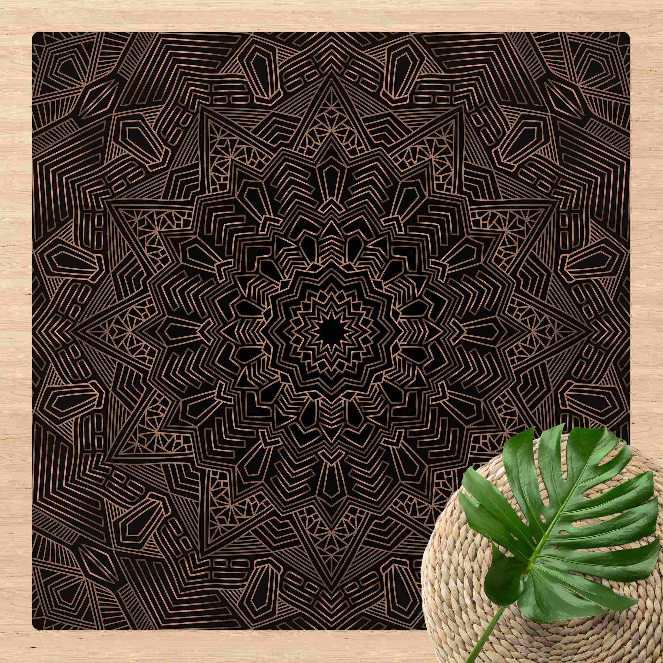 Kork-Teppich Mandala Stern Muster silber schwarz