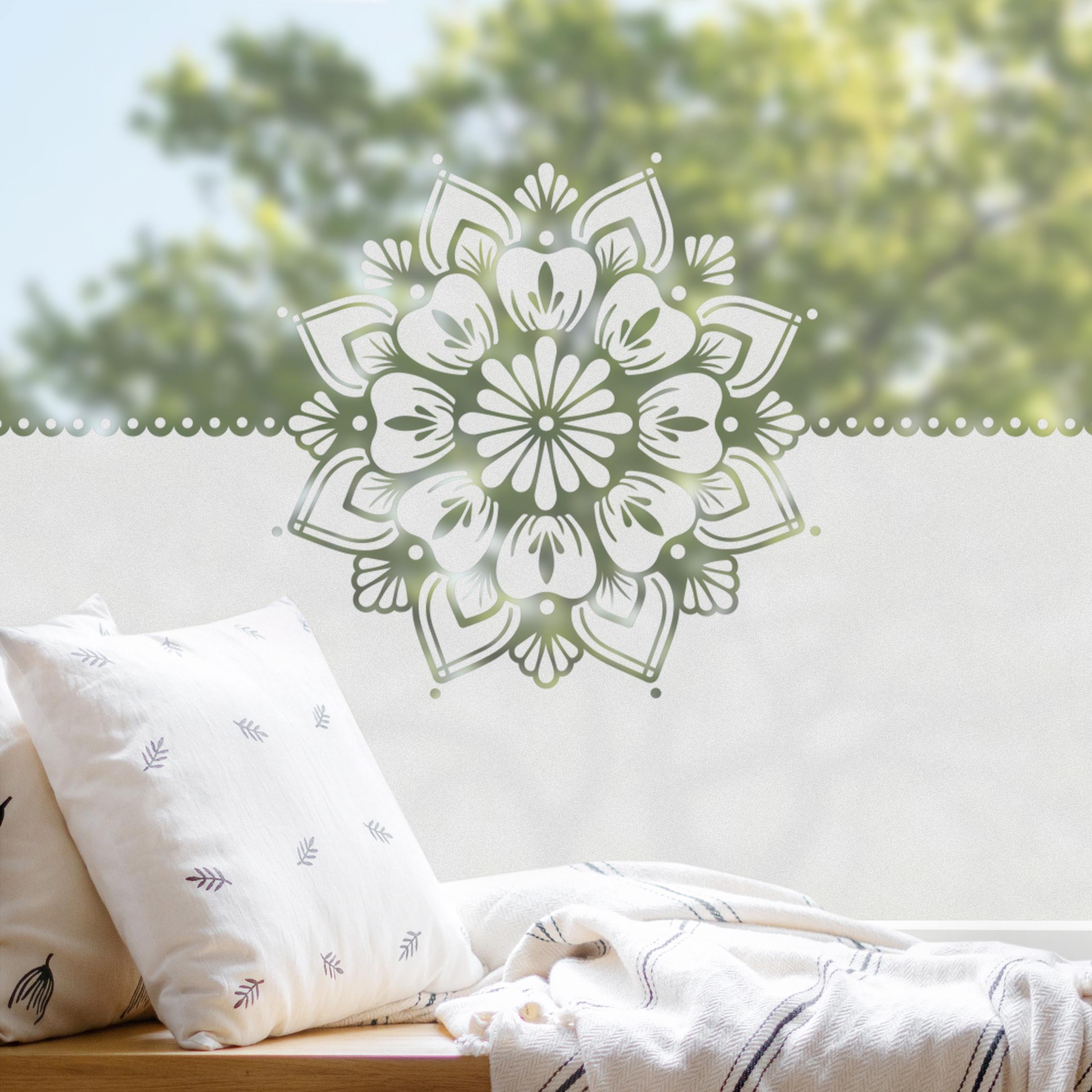 Fensterfolie Sichtschutz Mandalablüte Bordüre mit Punkten