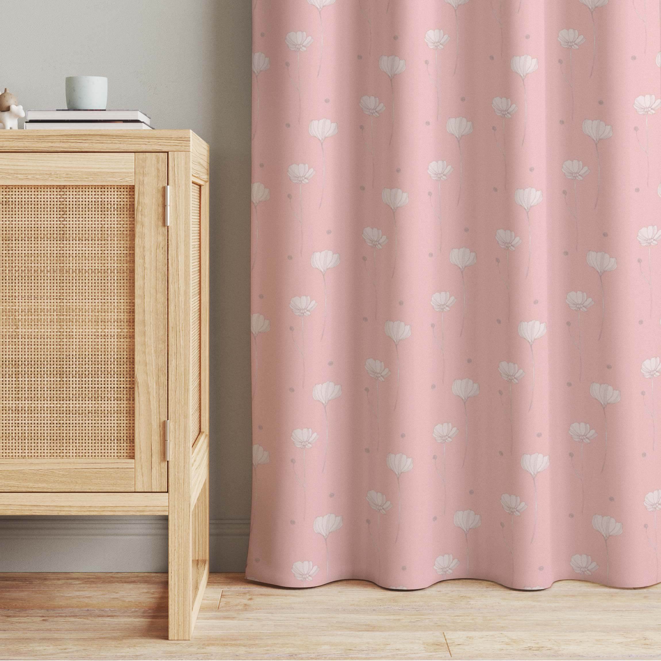 Vorhang Margeriten mit Punkten - Blasses Pink