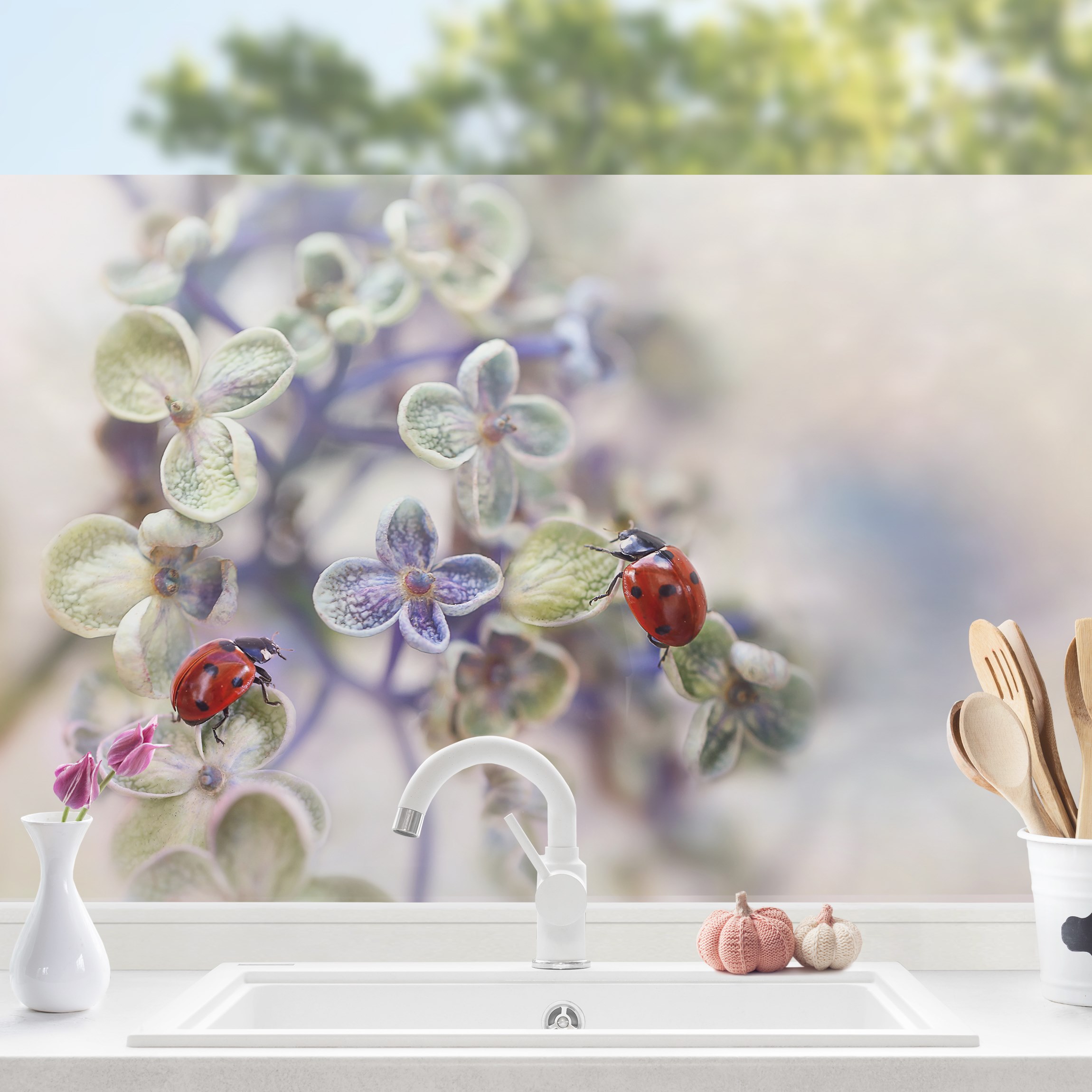 Fensterfolie Marienkäfer im Garten