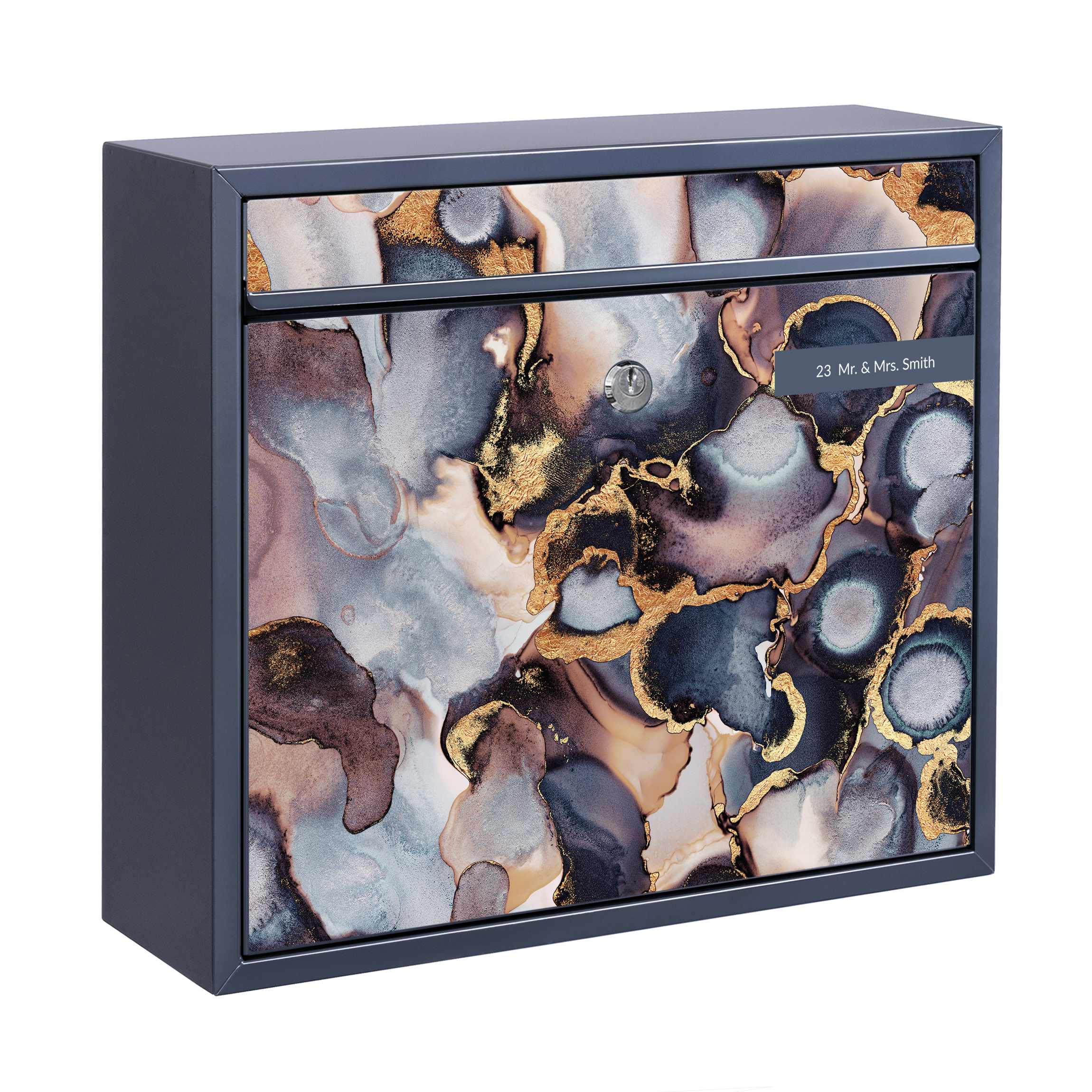 Briefkasten mit eigenem Text Marmor Aquarell mit Gold