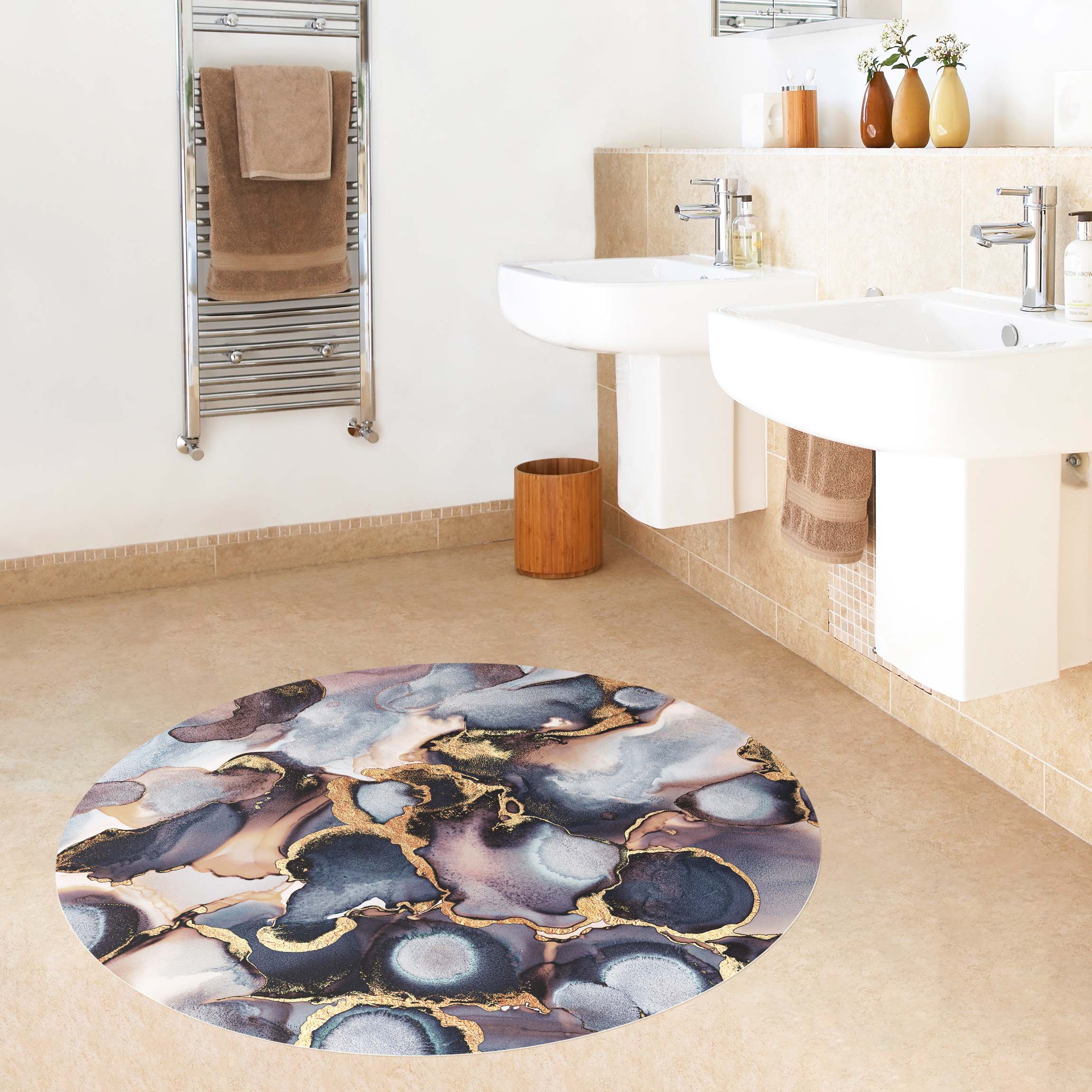 Runder Vinyl-Teppich Marmor Aquarell mit Gold