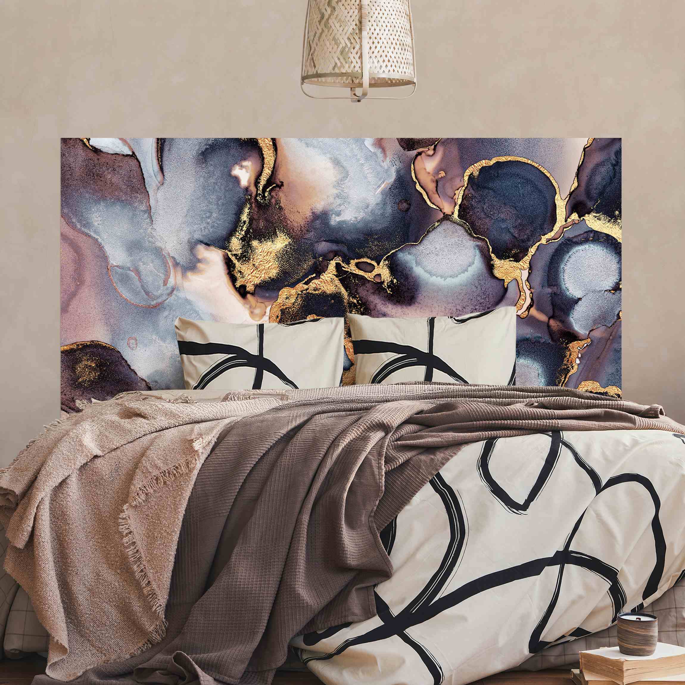 Kopfteil Bett Marmor Aquarell mit Gold