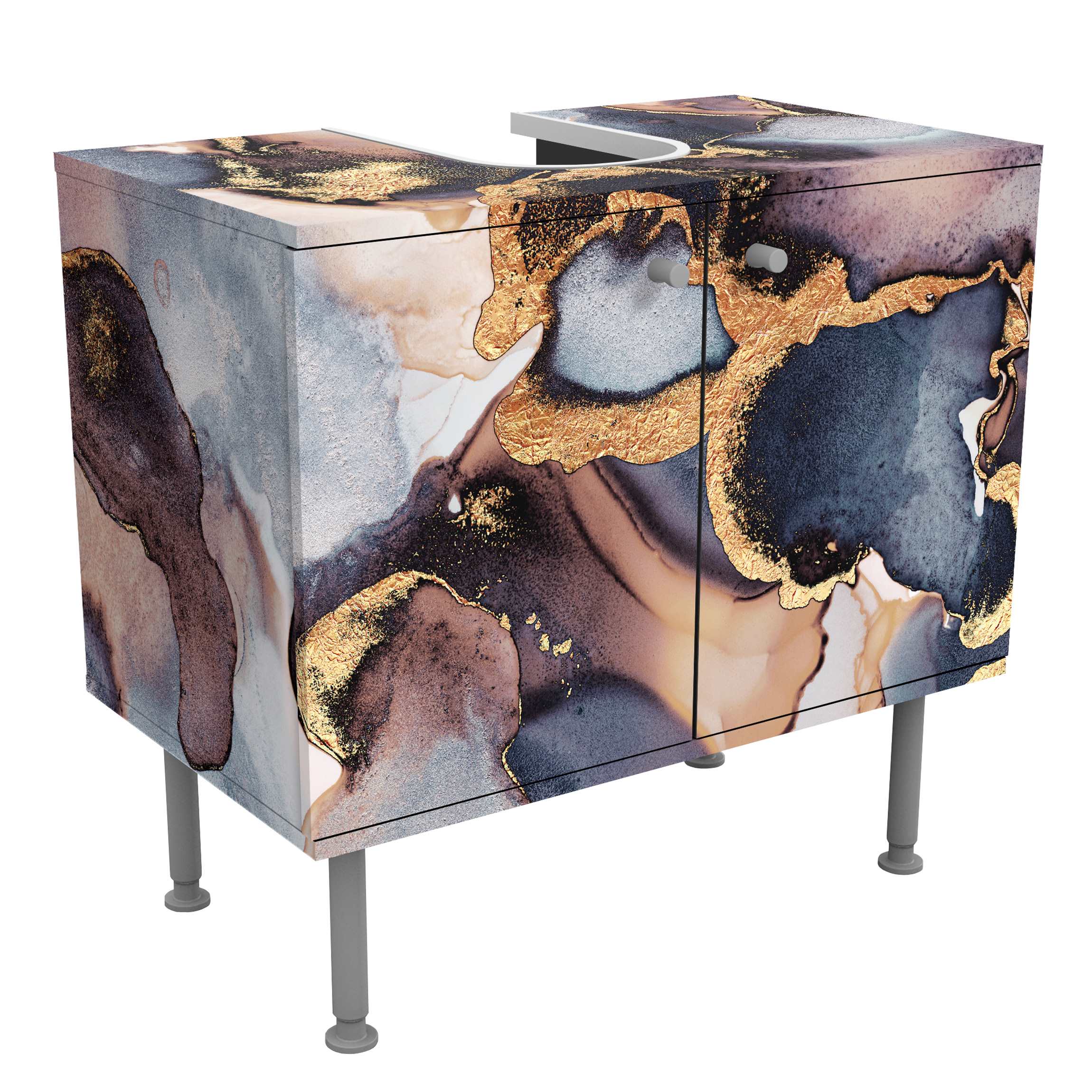 Waschbeckenunterschrank Marmor Aquarell mit Gold
