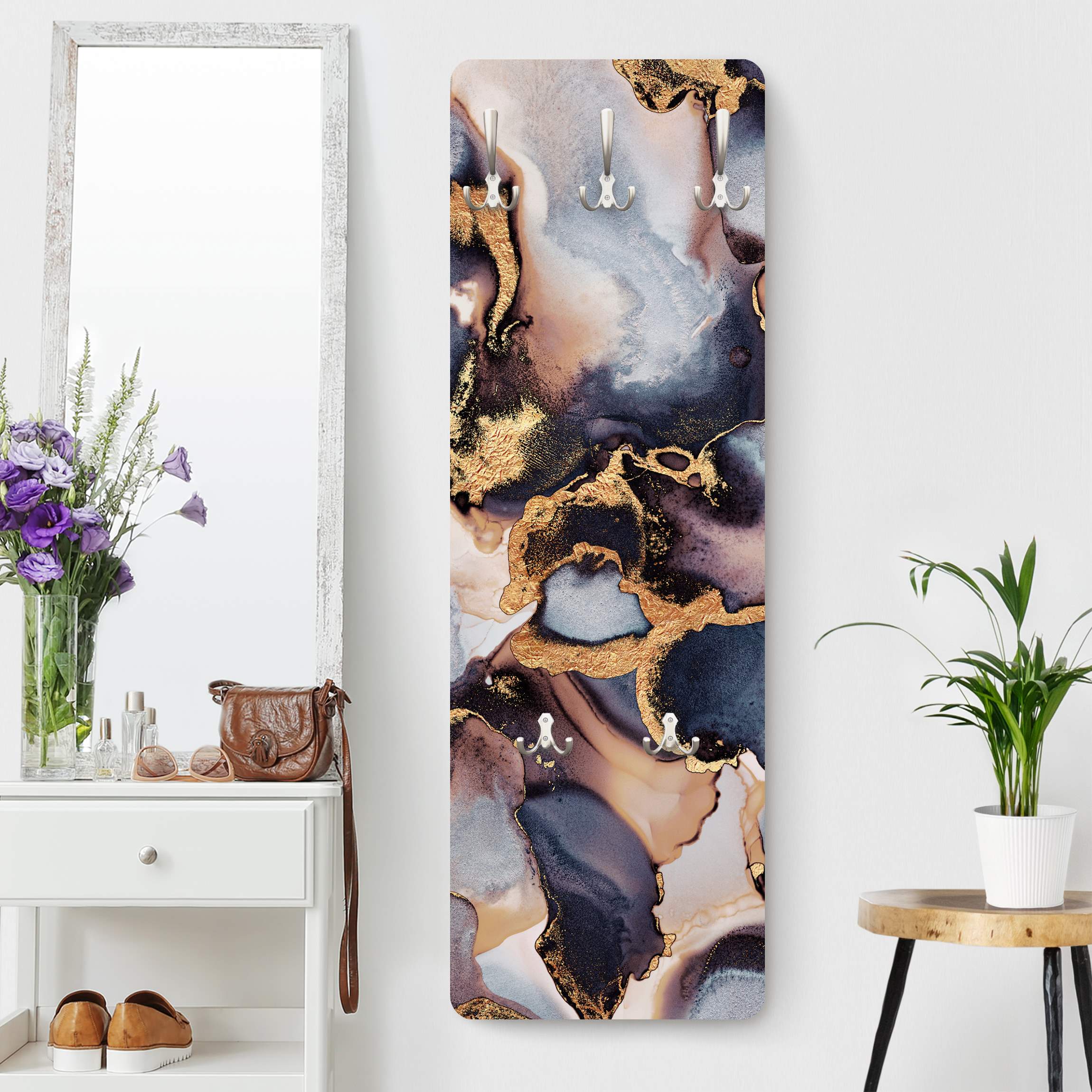 Wandgarderobe Marmor Aquarell mit Gold