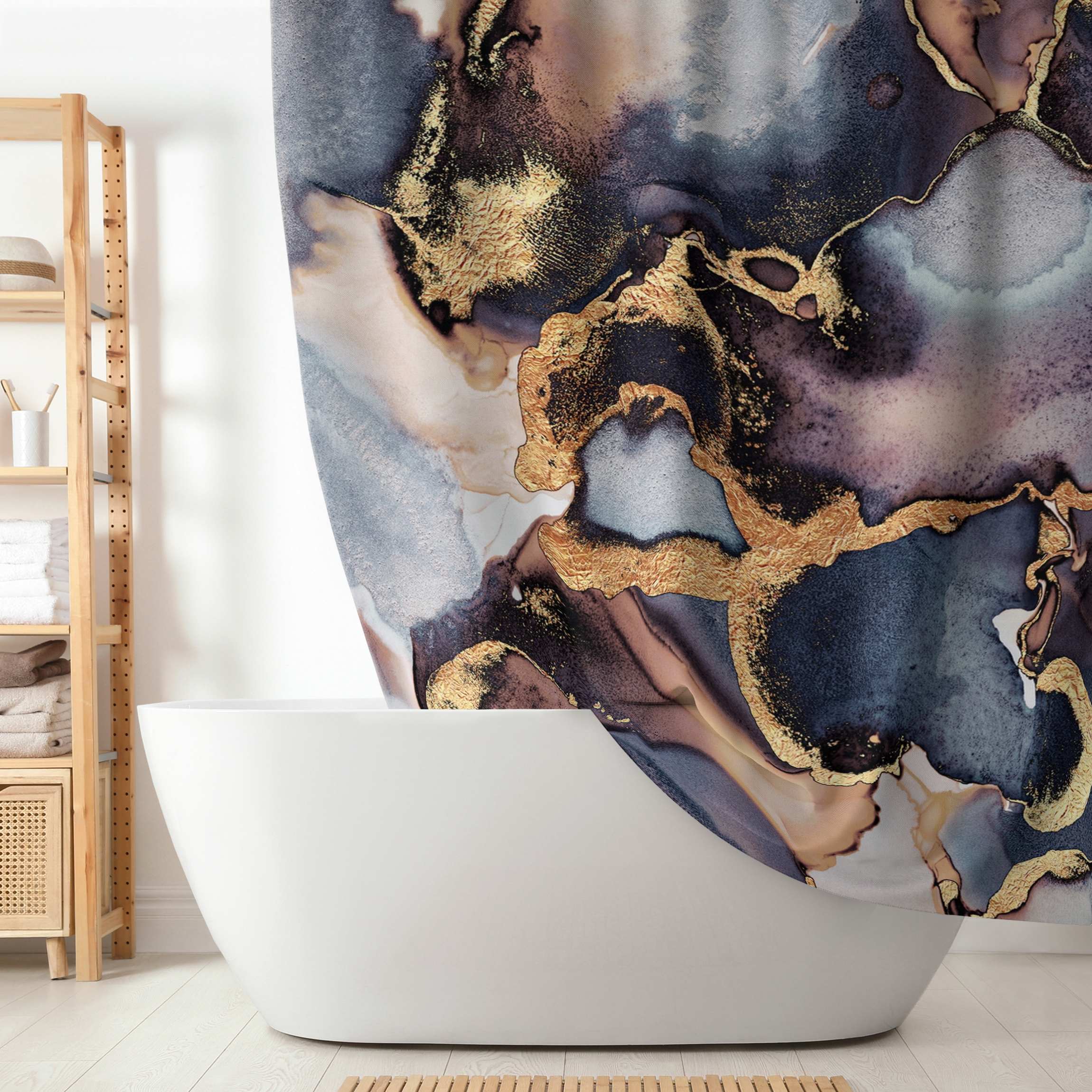 Duschvorhang Marmor Aquarell mit Gold