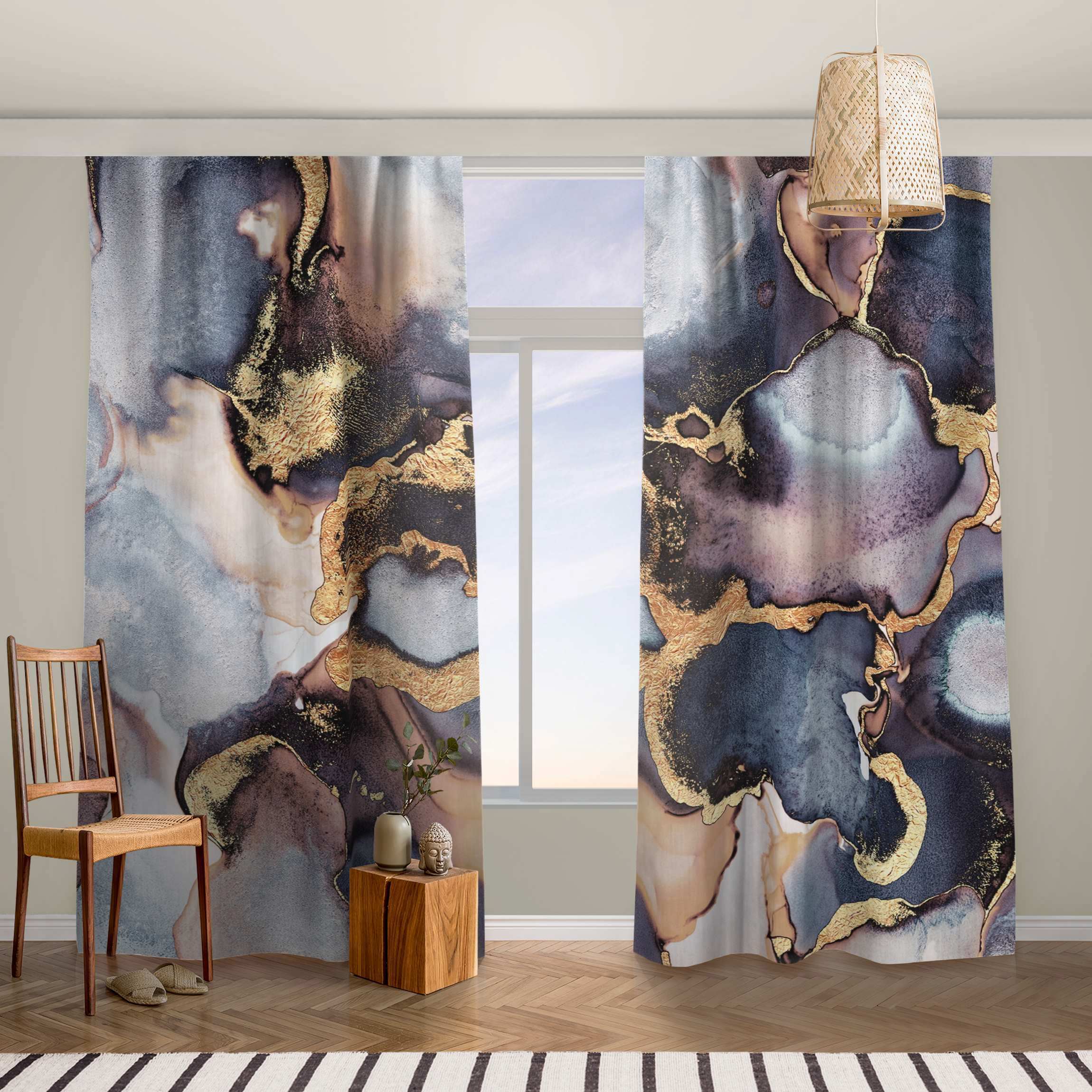 Vorhang Marmor Aquarell mit Gold