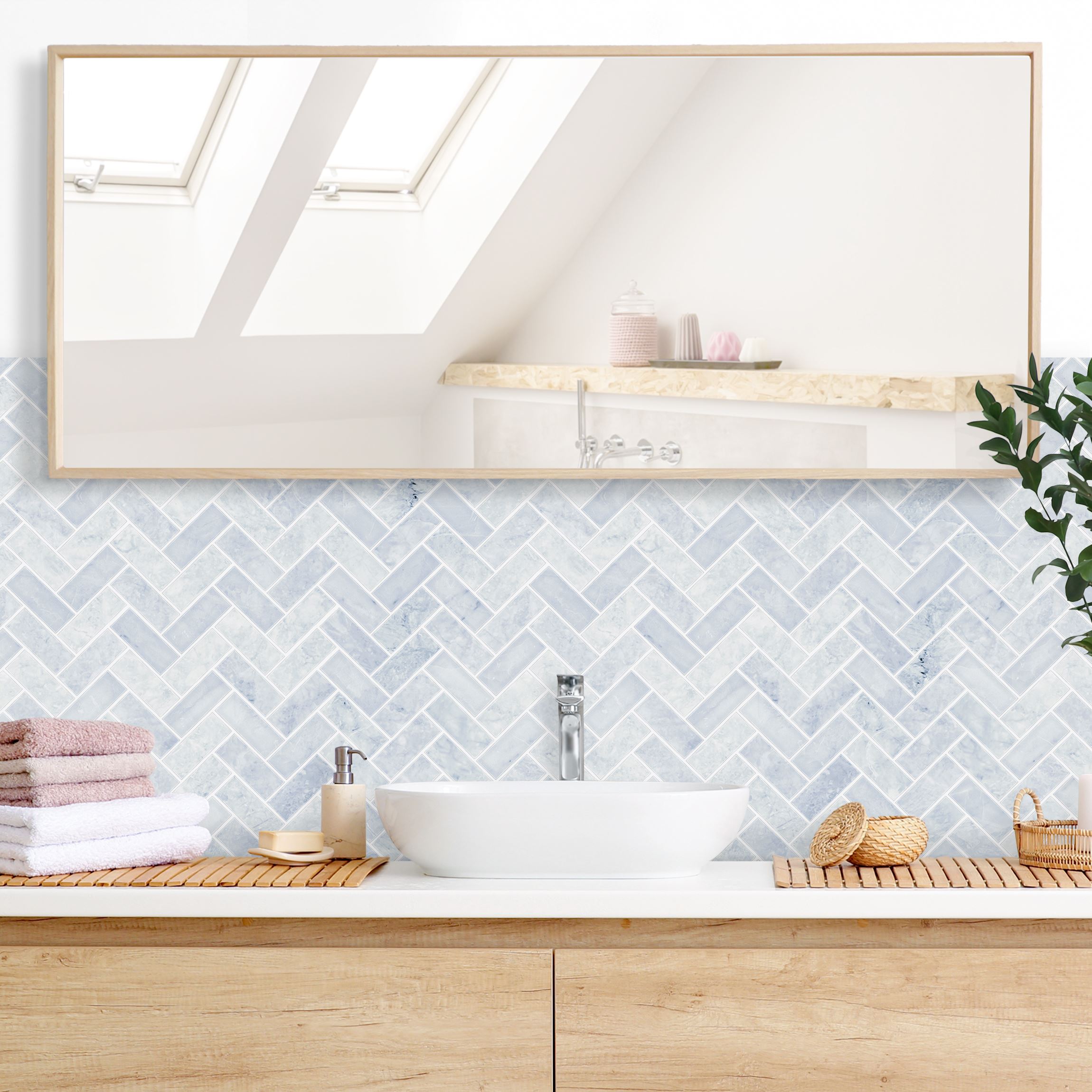 Wandverkleidung Bad Marmor Fischgräten Fliesen - Eisblau