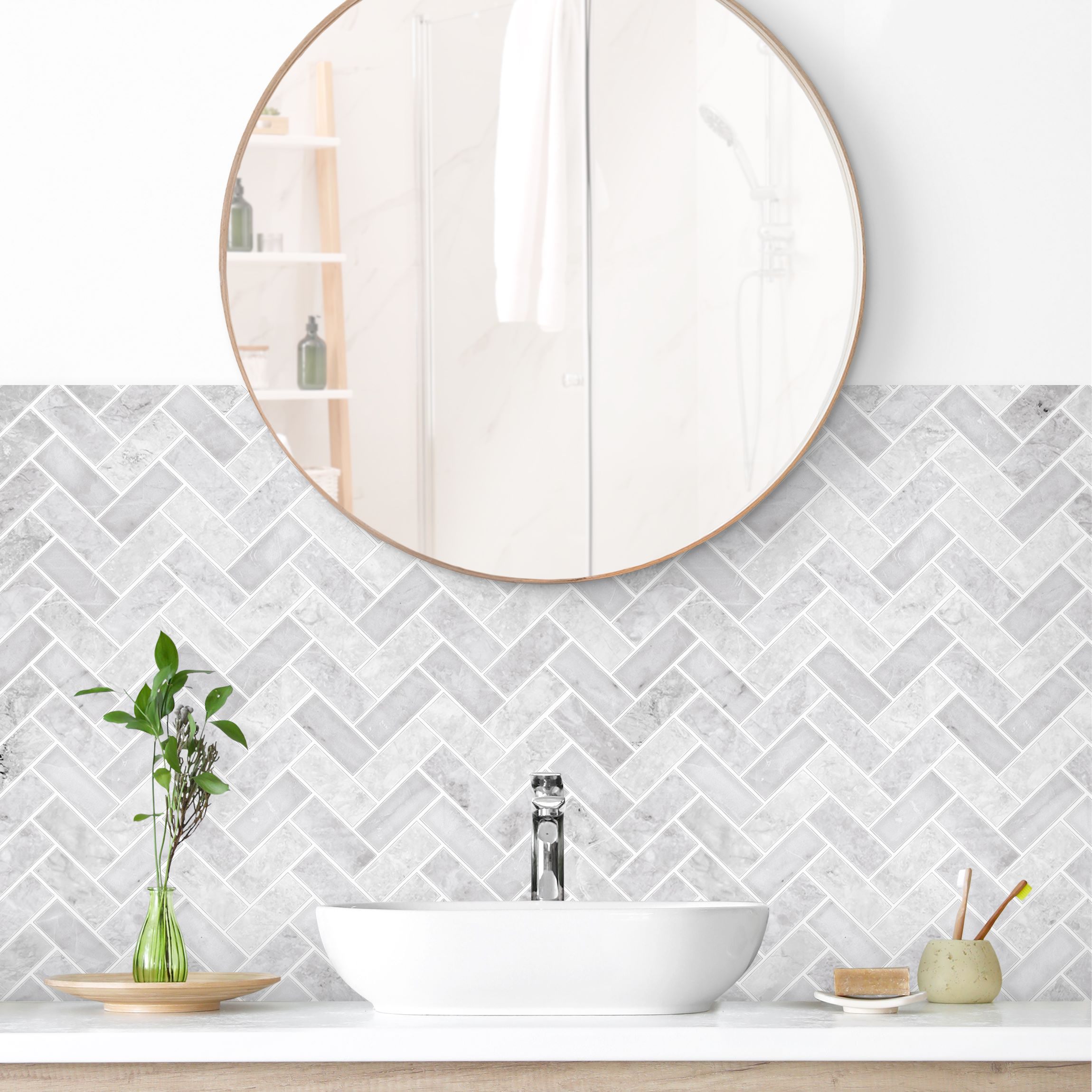 Wandverkleidung Bad Marmor Fischgräten Fliesen - Grau