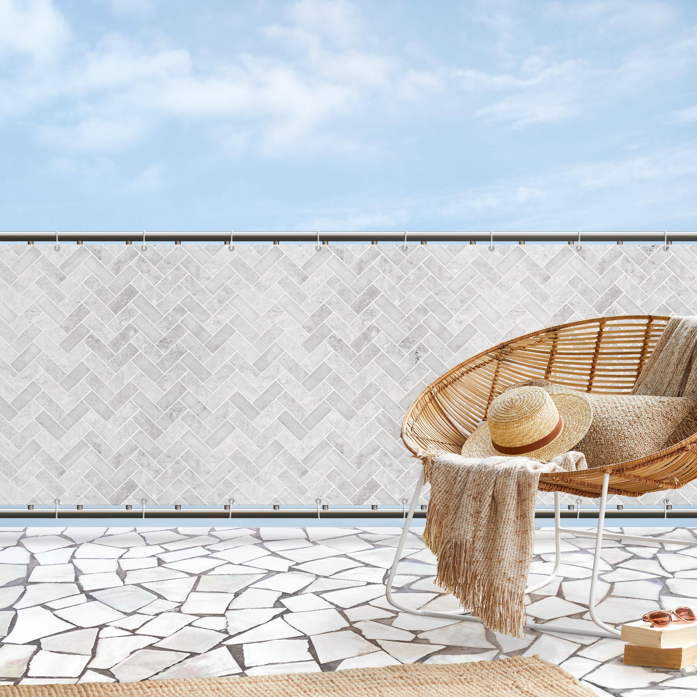 Balkon Sichtschutz Marmor Fischgräten Fliesen - Grau