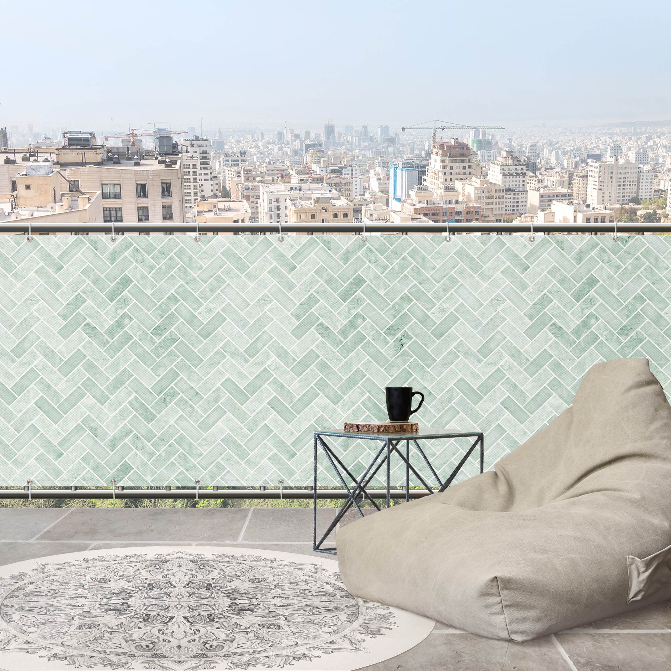 Balkon Sichtschutz Marmor Fischgräten Fliesen - Mint