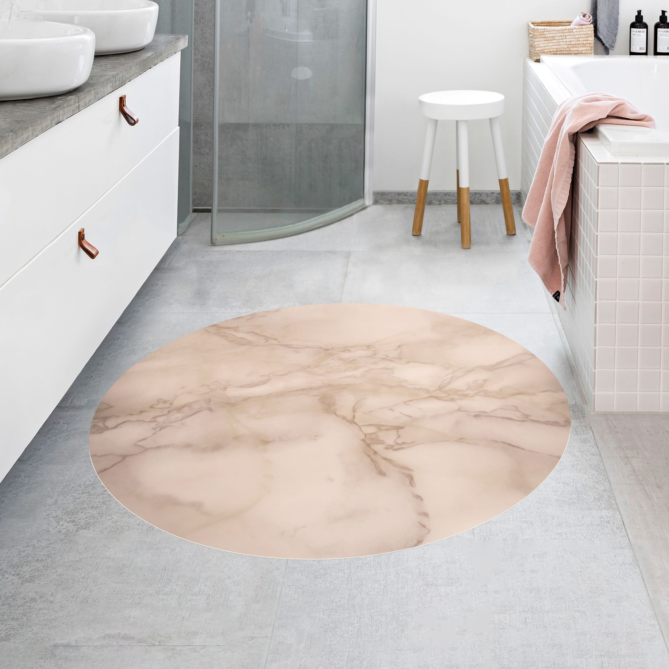 Runder Vinyl-Teppich Marmoroptik Grau Braun