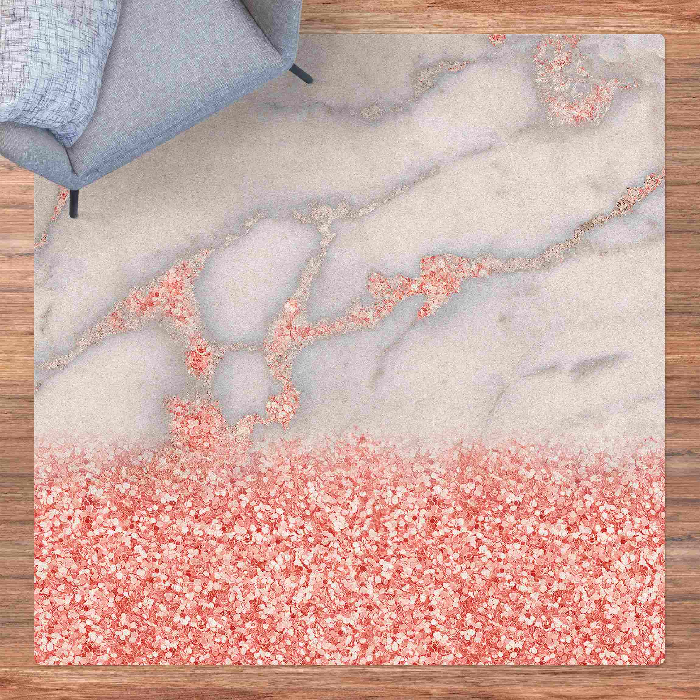 Kork-Teppich Marmoroptik mit Rosa Konfetti