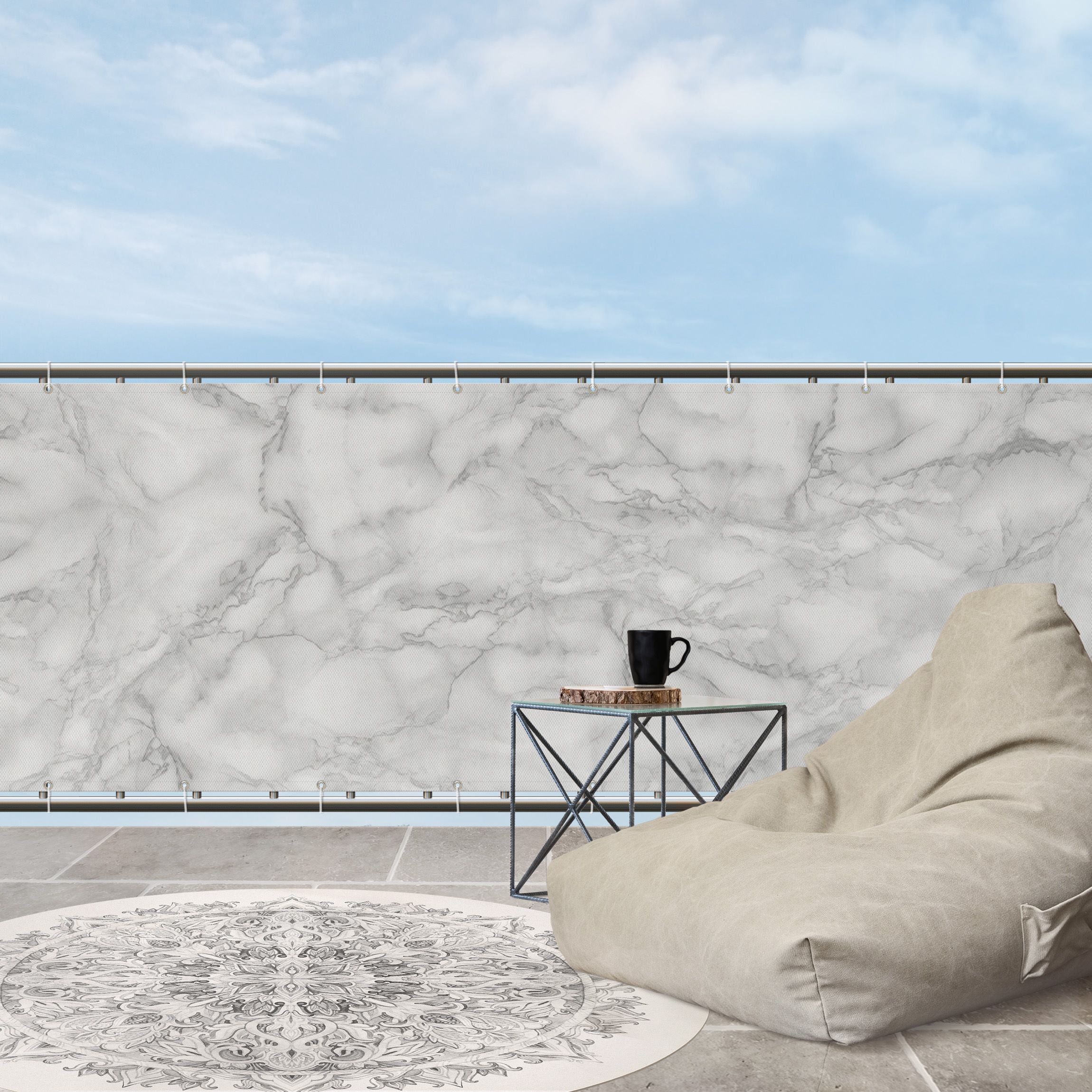 Balkon Sichtschutz Marmoroptik Schwarz Weiß