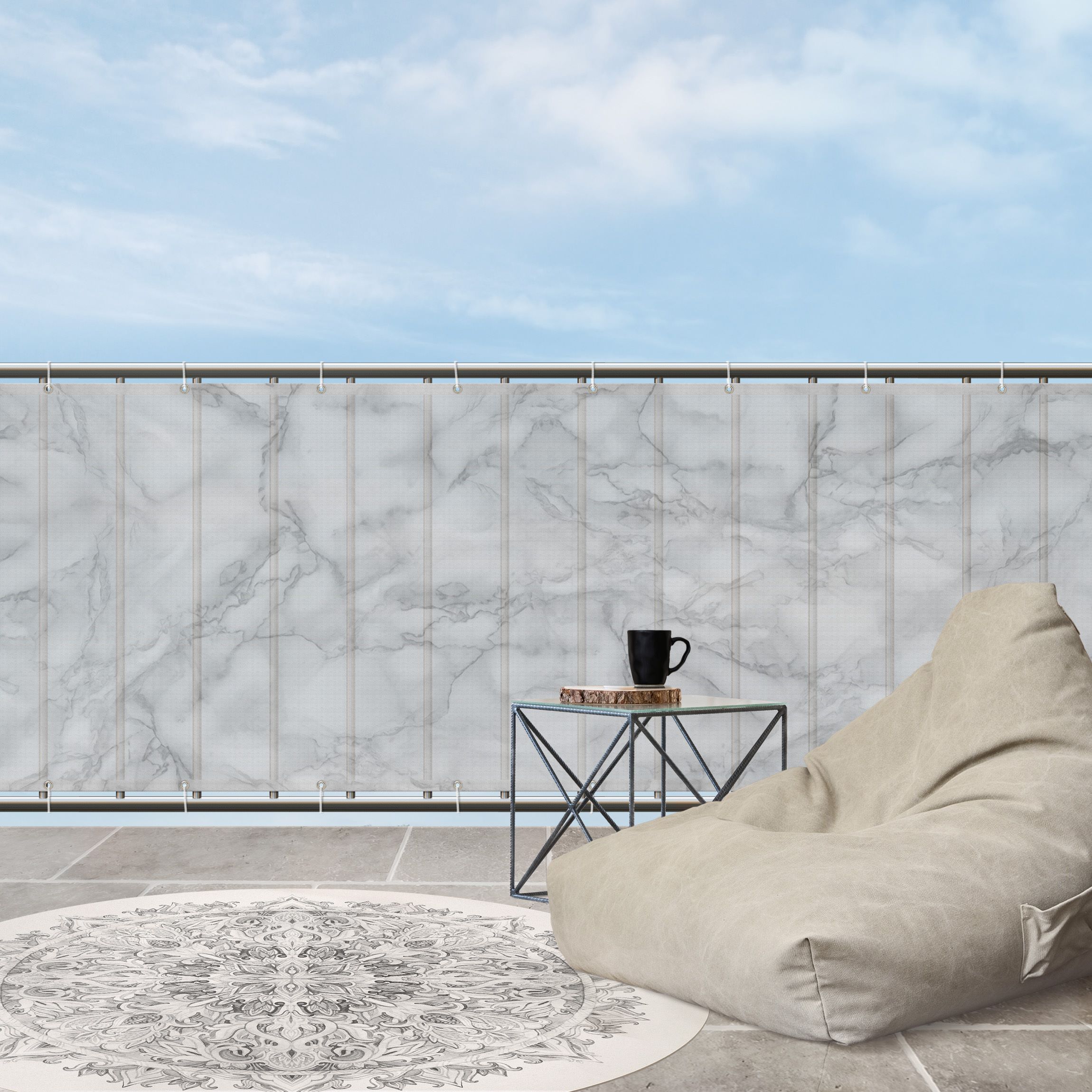 Balkon Sichtschutz Marmoroptik Schwarz Weiß