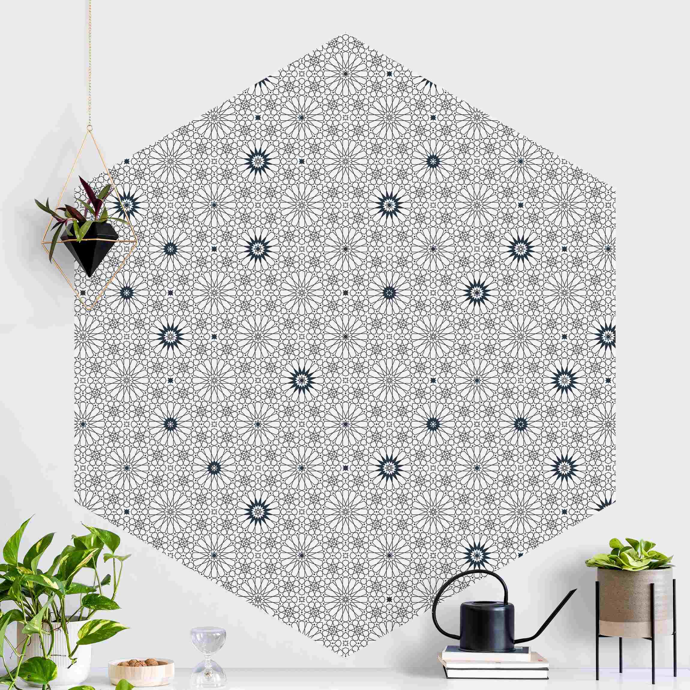 Hexagon Mustertapete Marokkanische Blumen Linienmuster