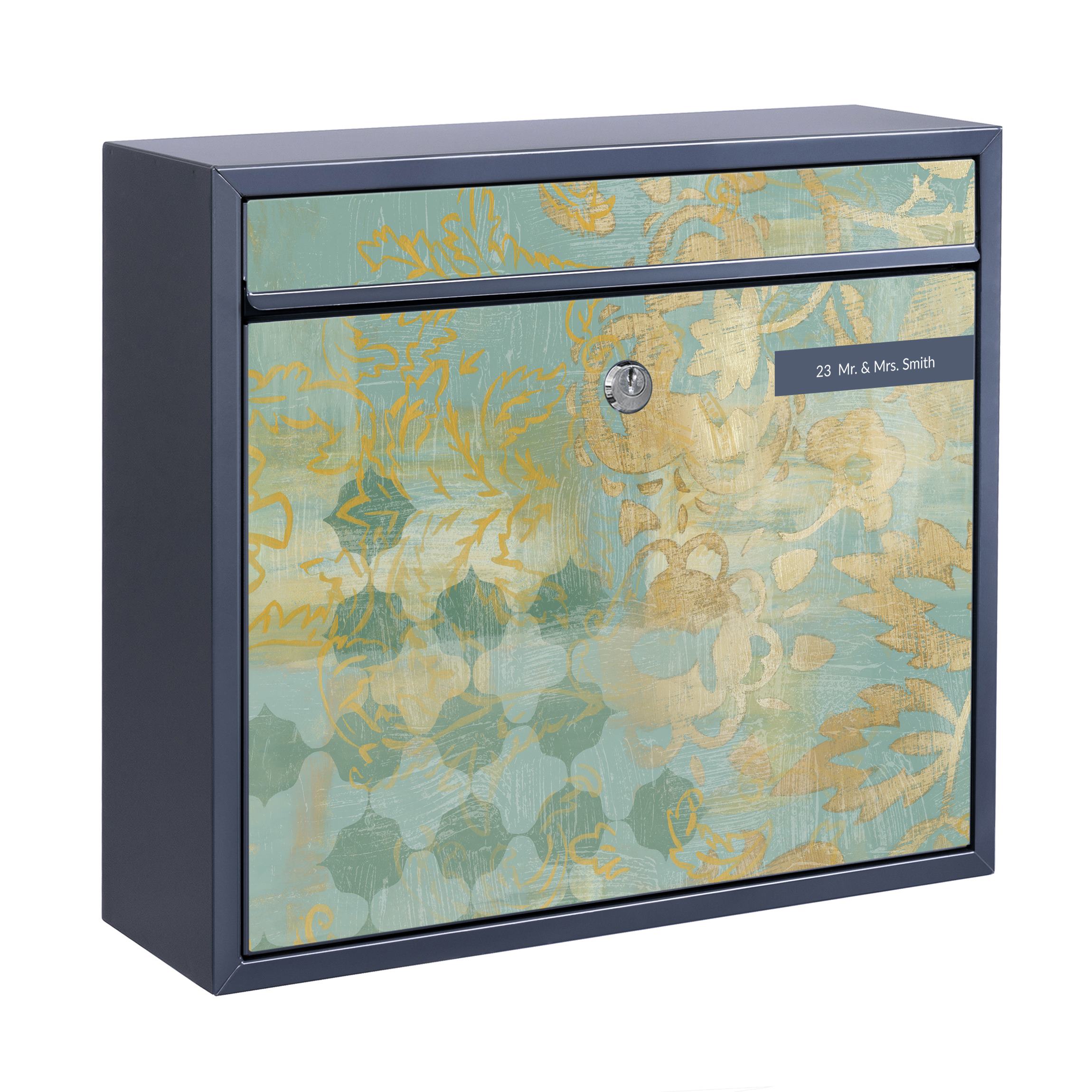 Briefkasten mit eigenem Text Marokkanische Collage in Gold und Türkis II