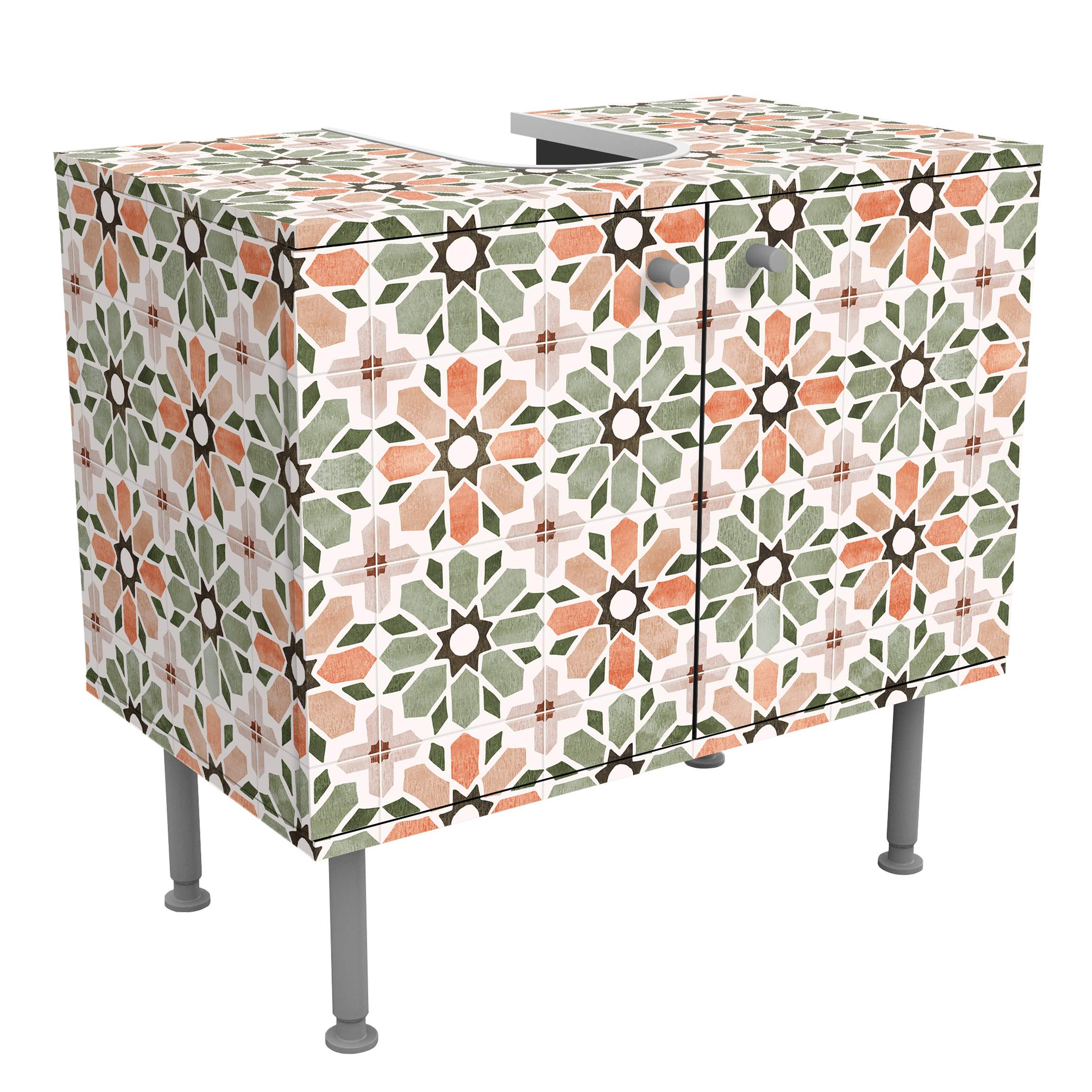 Waschbeckenunterschrank Marokkanische Fliesen Grün und Apricot